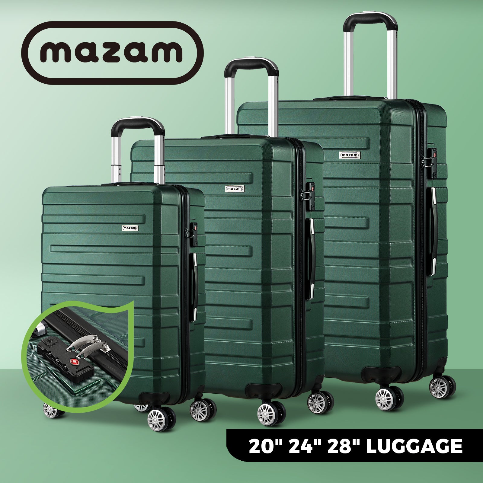 Mazam 1/3PCS Luggage Suitcase Trolley Set Travel TSA Lock Storage Hard Case - Sunyee