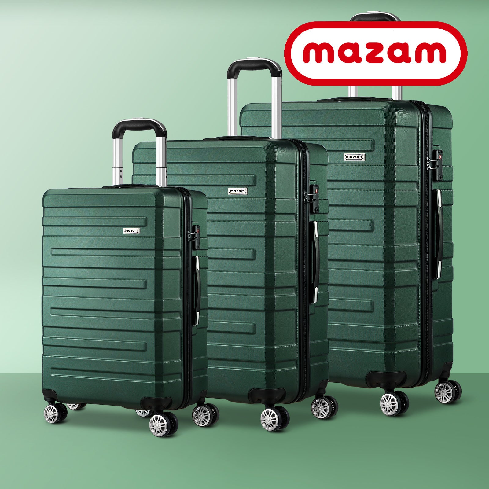 Mazam 3PCS Luggage Suitcase Trolley Set Travel TSA Lock Storage Hard Case Green - Sunyee