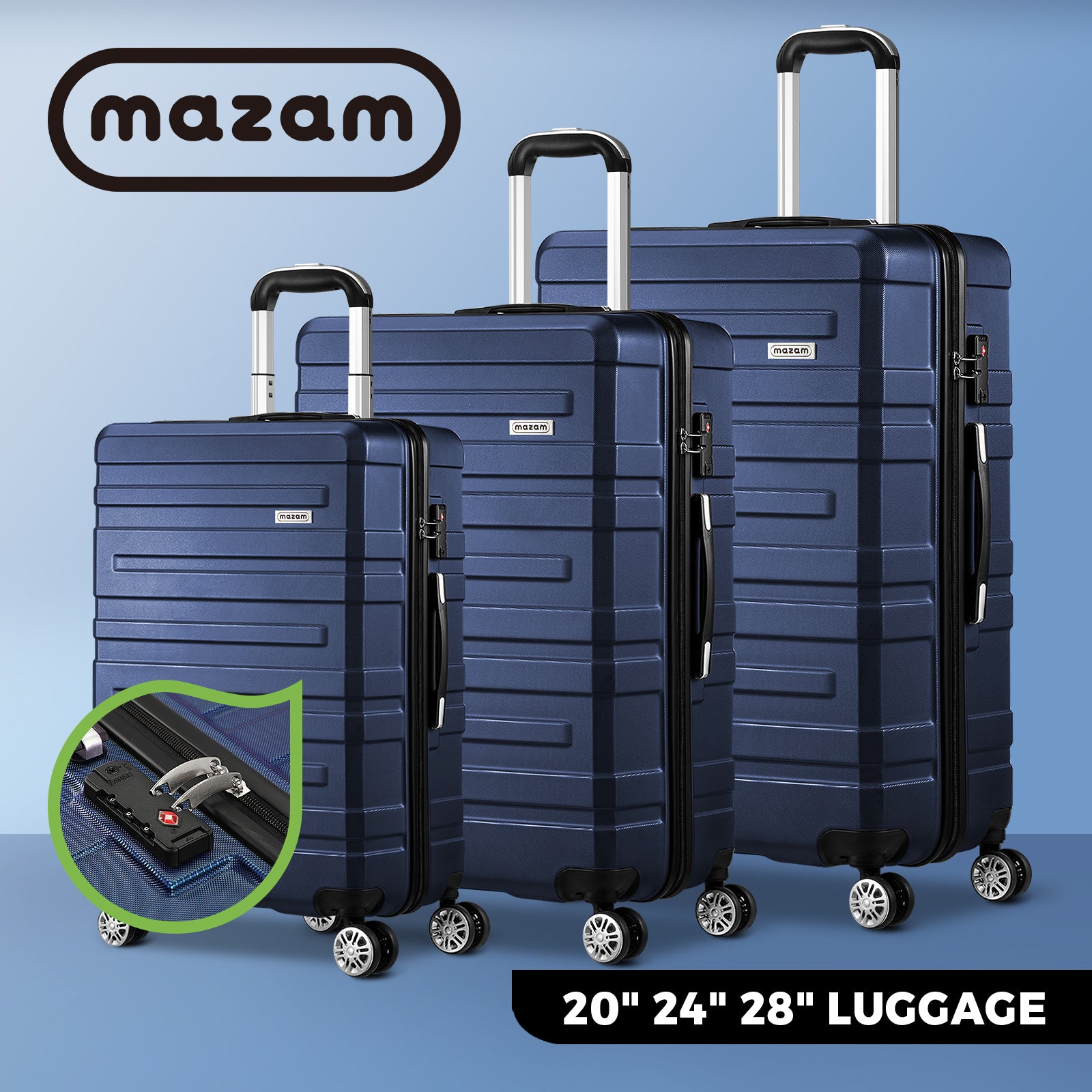Mazam 1/3PCS Luggage Suitcase Trolley Set Travel TSA Lock Storage Hard Case - Sunyee