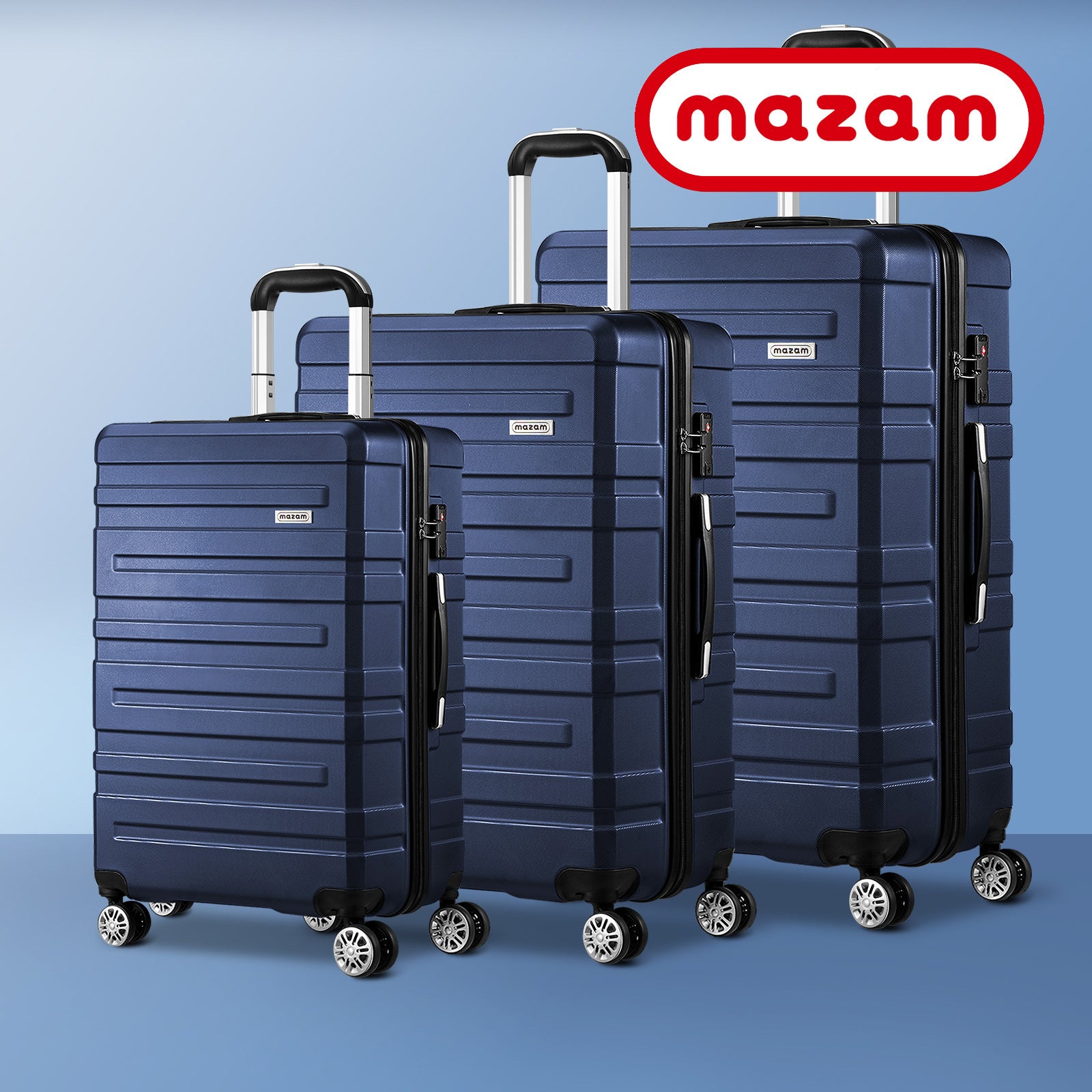 Mazam 3PCS Luggage Suitcase Trolley Set Travel TSA Lock Storage Hard Case Navy - Sunyee