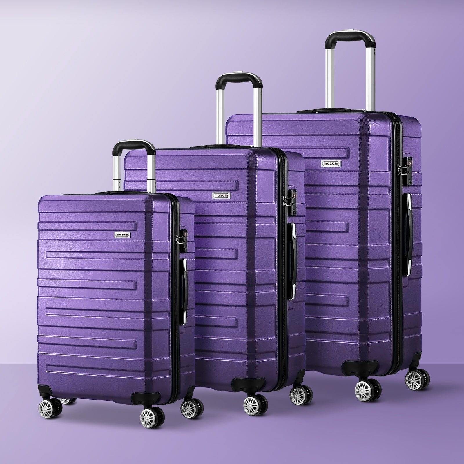 Mazam 3PCS Luggage Suitcase Trolley Set Travel TSA Lock Storage Hard Case Purple - Sunyee