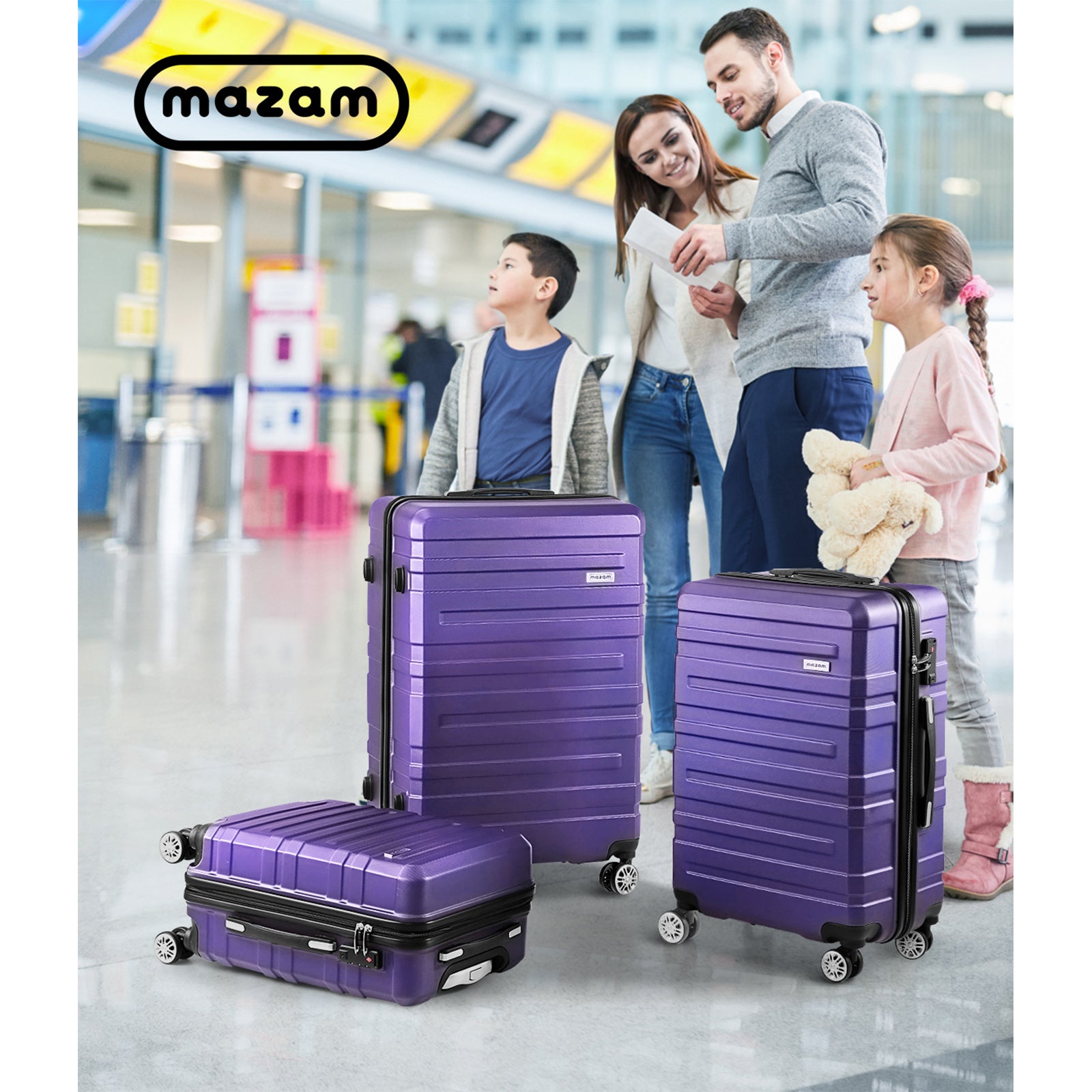 Mazam 3PCS Luggage Suitcase Trolley Set Travel TSA Lock Storage Hard Case Purple - Sunyee