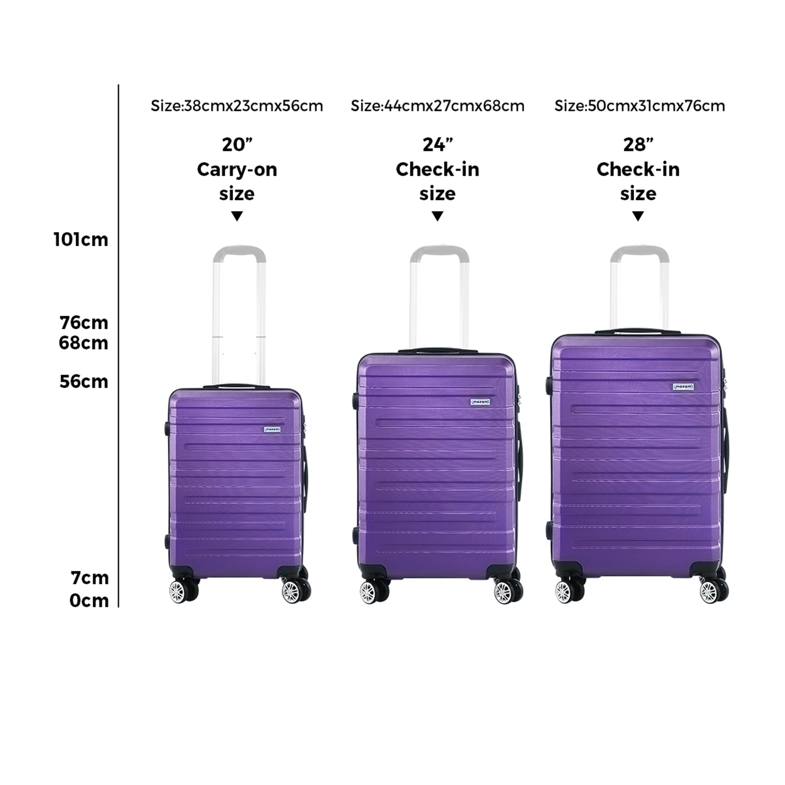 Mazam 3PCS Luggage Suitcase Trolley Set Travel TSA Lock Storage Hard Case Purple - Sunyee