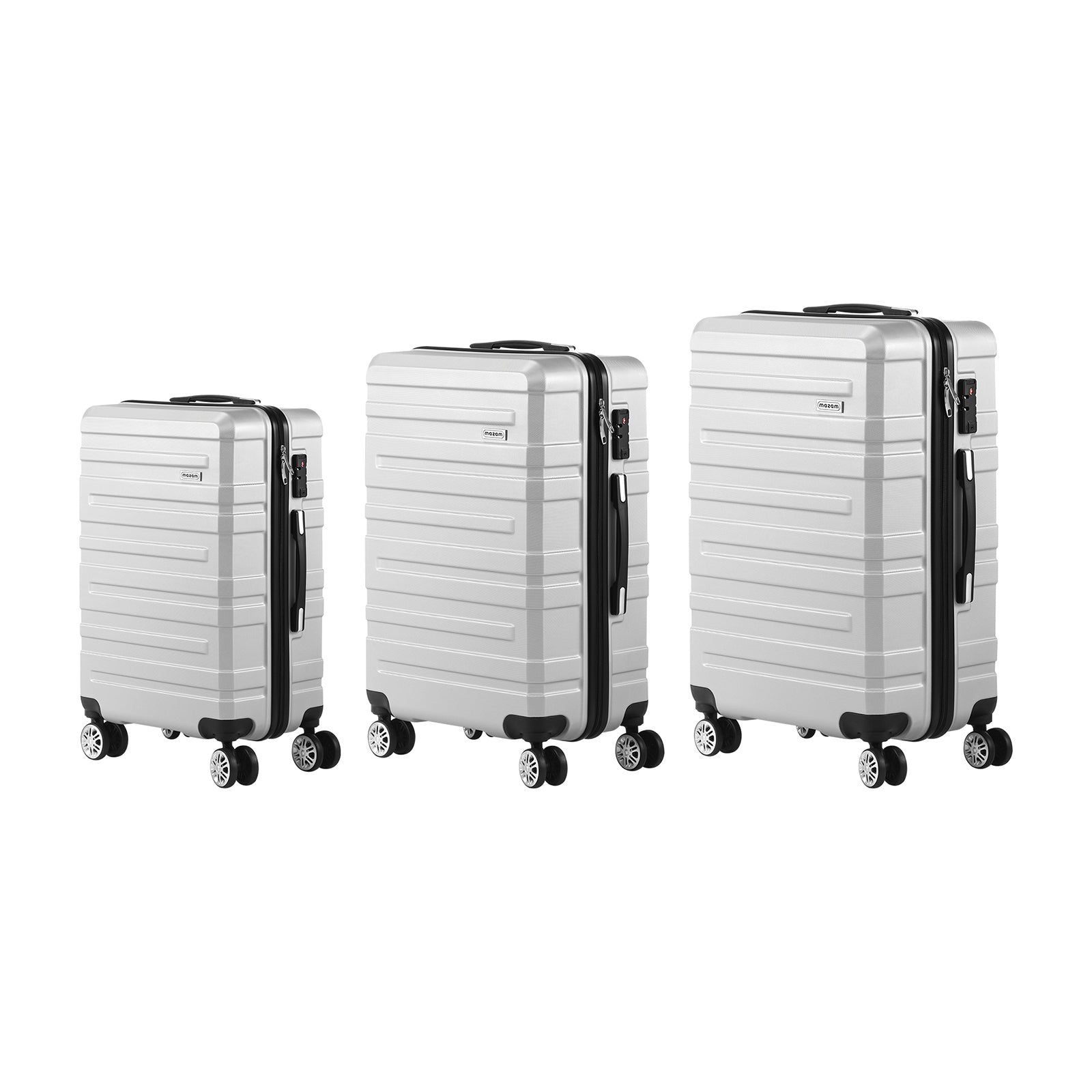 Mazam 3PCS Luggage Suitcase Trolley Set Travel TSA Lock Storage Hard Case Silver - Sunyee