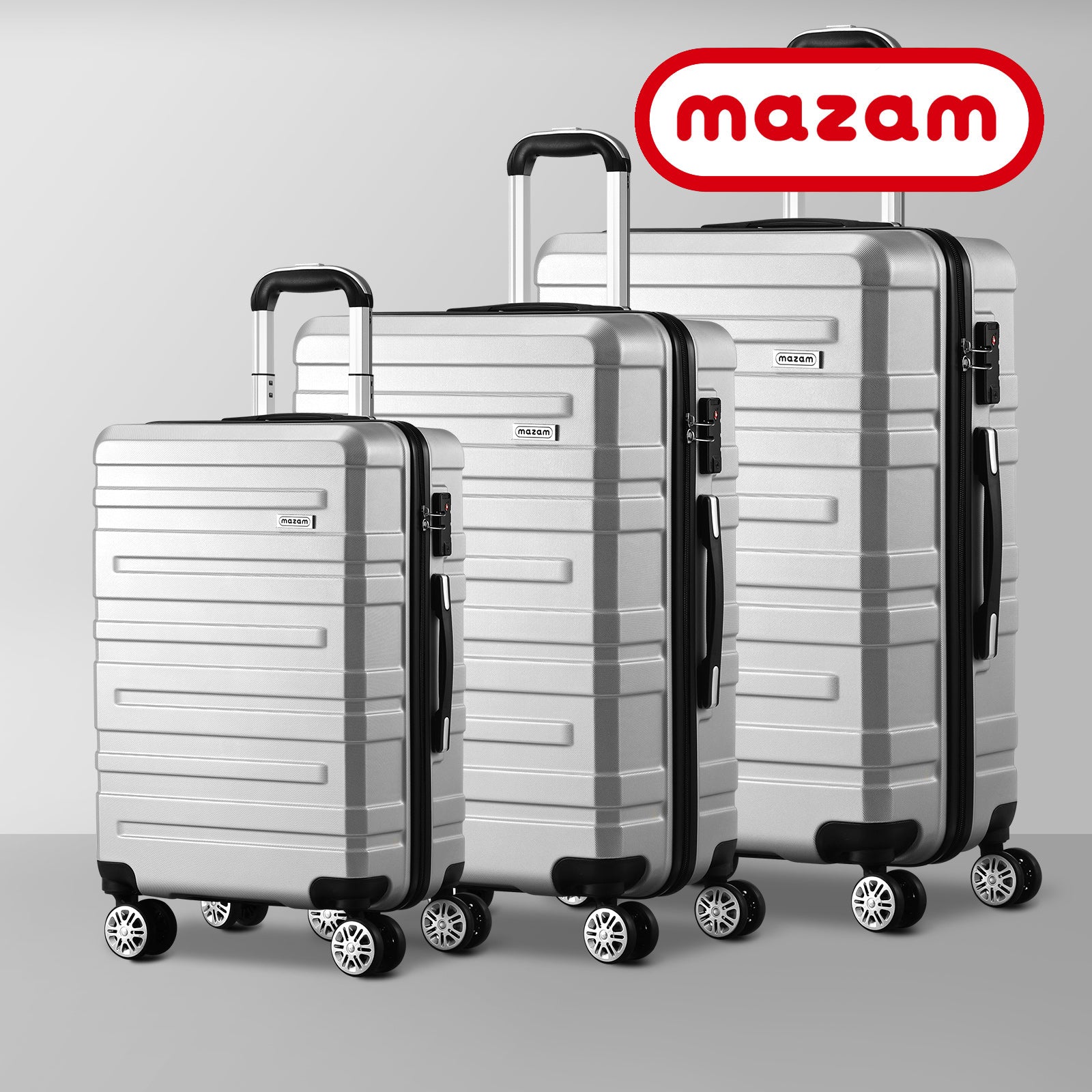 Mazam 3PCS Luggage Suitcase Trolley Set Travel TSA Lock Storage Hard Case Silver - Sunyee