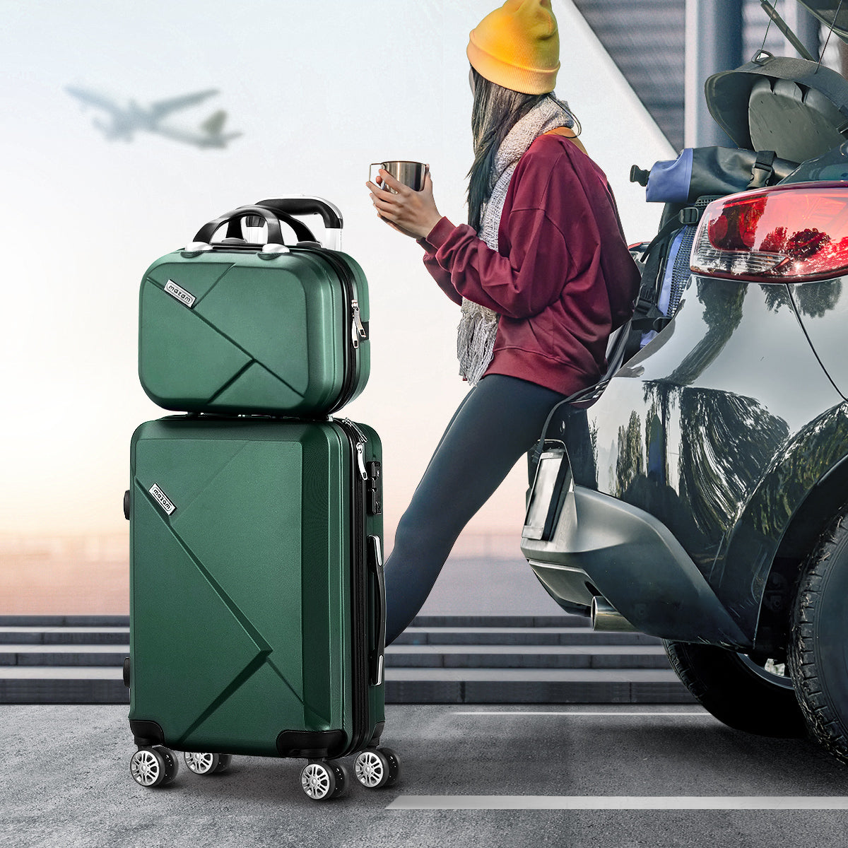 Mazam 2PCS Luggage Suitcase Trolley Set Travel TSA Lock Storage Hard Case Green - Sunyee