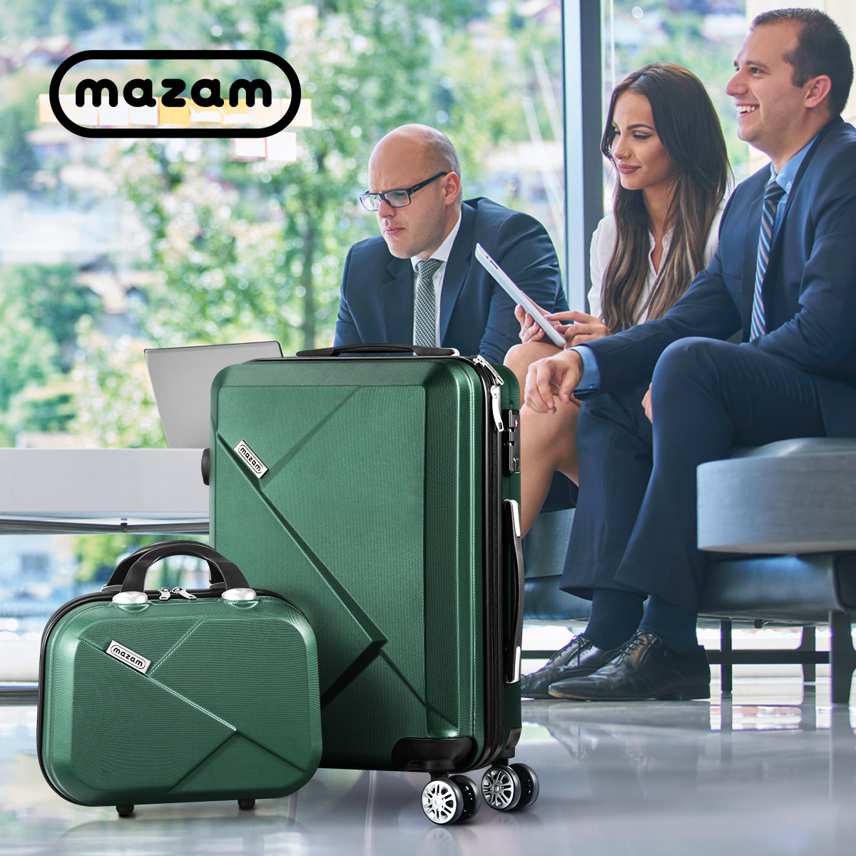 Mazam 2PCS Luggage Suitcase Trolley Set Travel TSA Lock Storage Hard Case Green - Sunyee