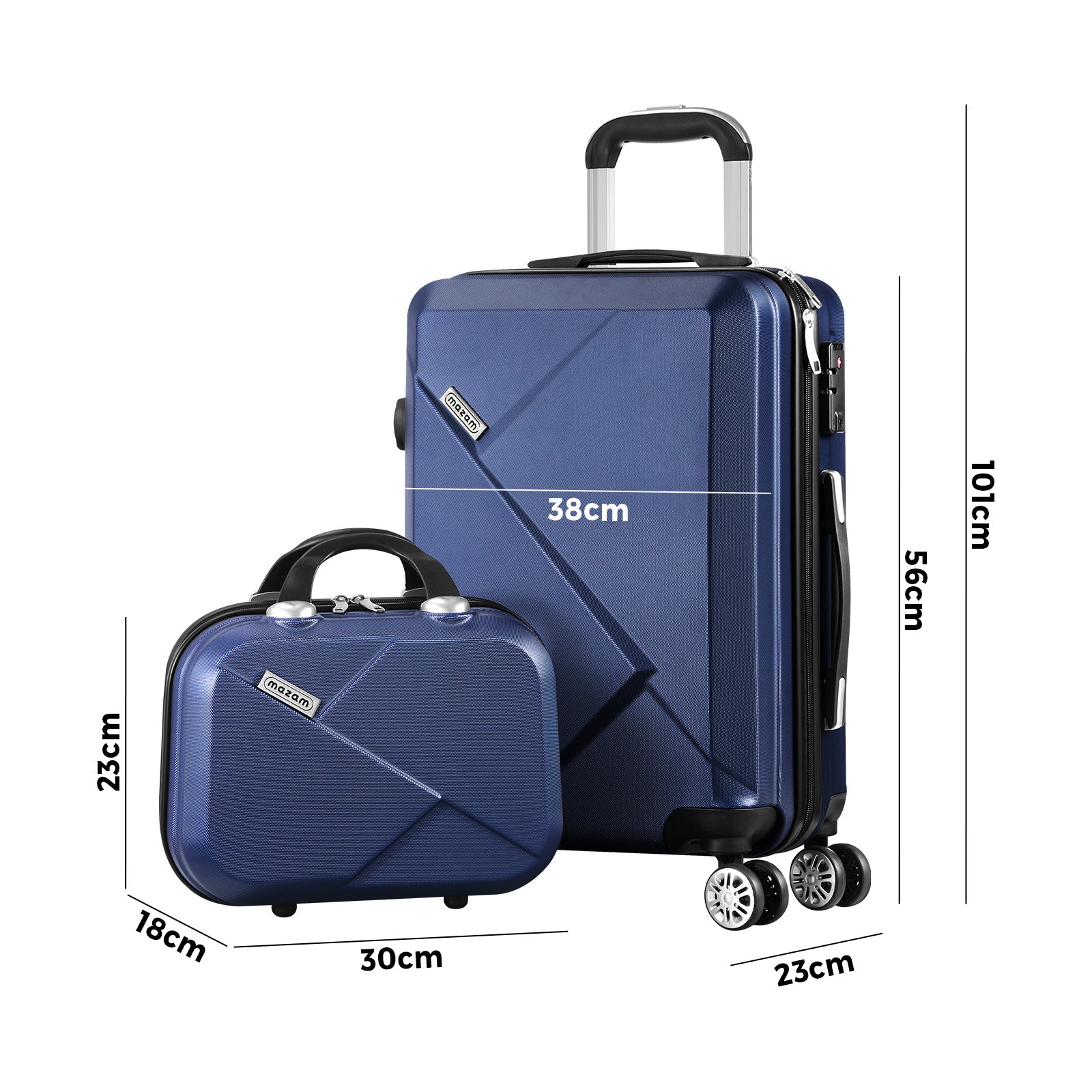 Mazam 2PCS Luggage Suitcase Trolley Set Travel TSA Lock Storage Hard Case Navy - Sunyee