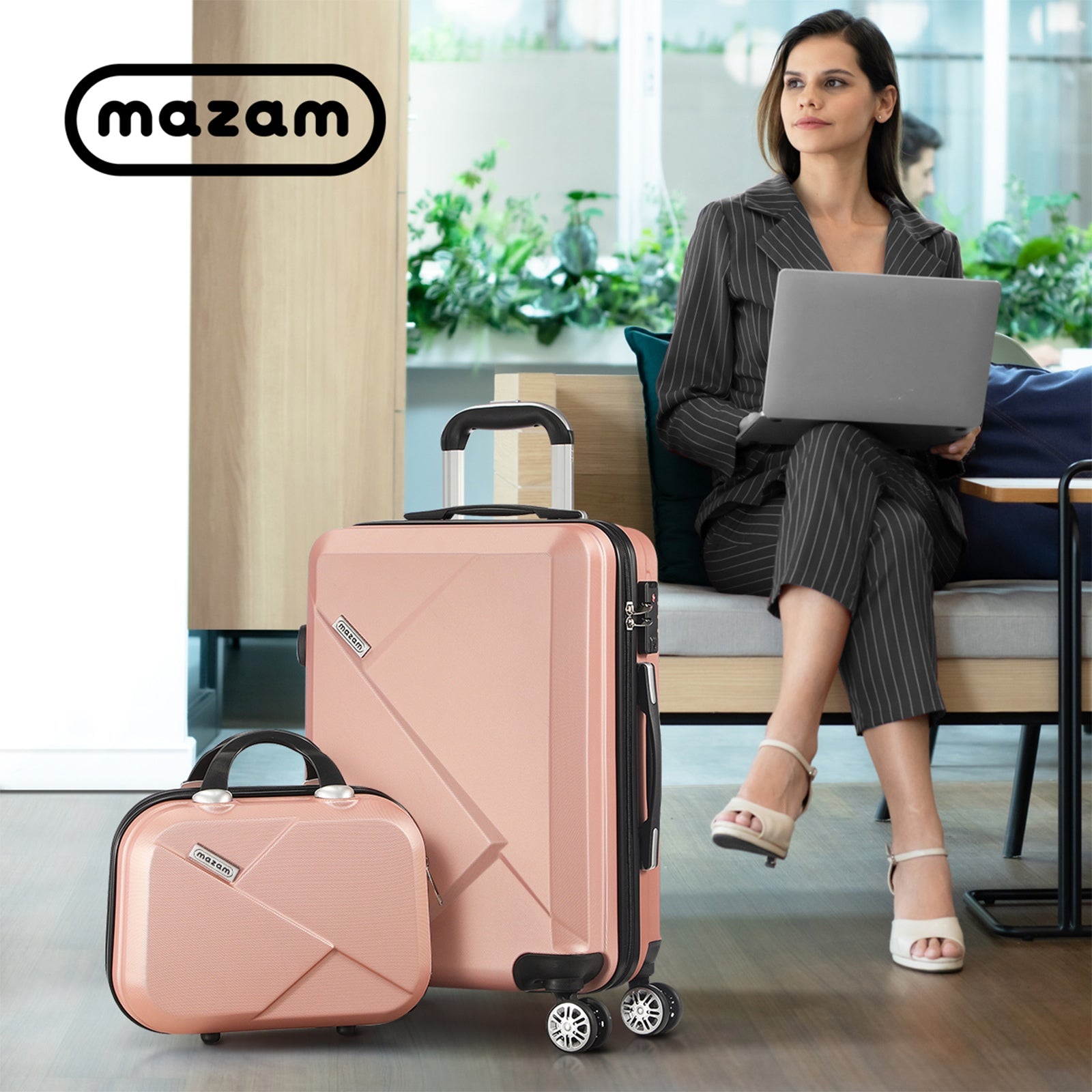 Mazam 2PCS Luggage Suitcase Trolley Set Travel TSA Lock Storage Hard Case Pink - Sunyee