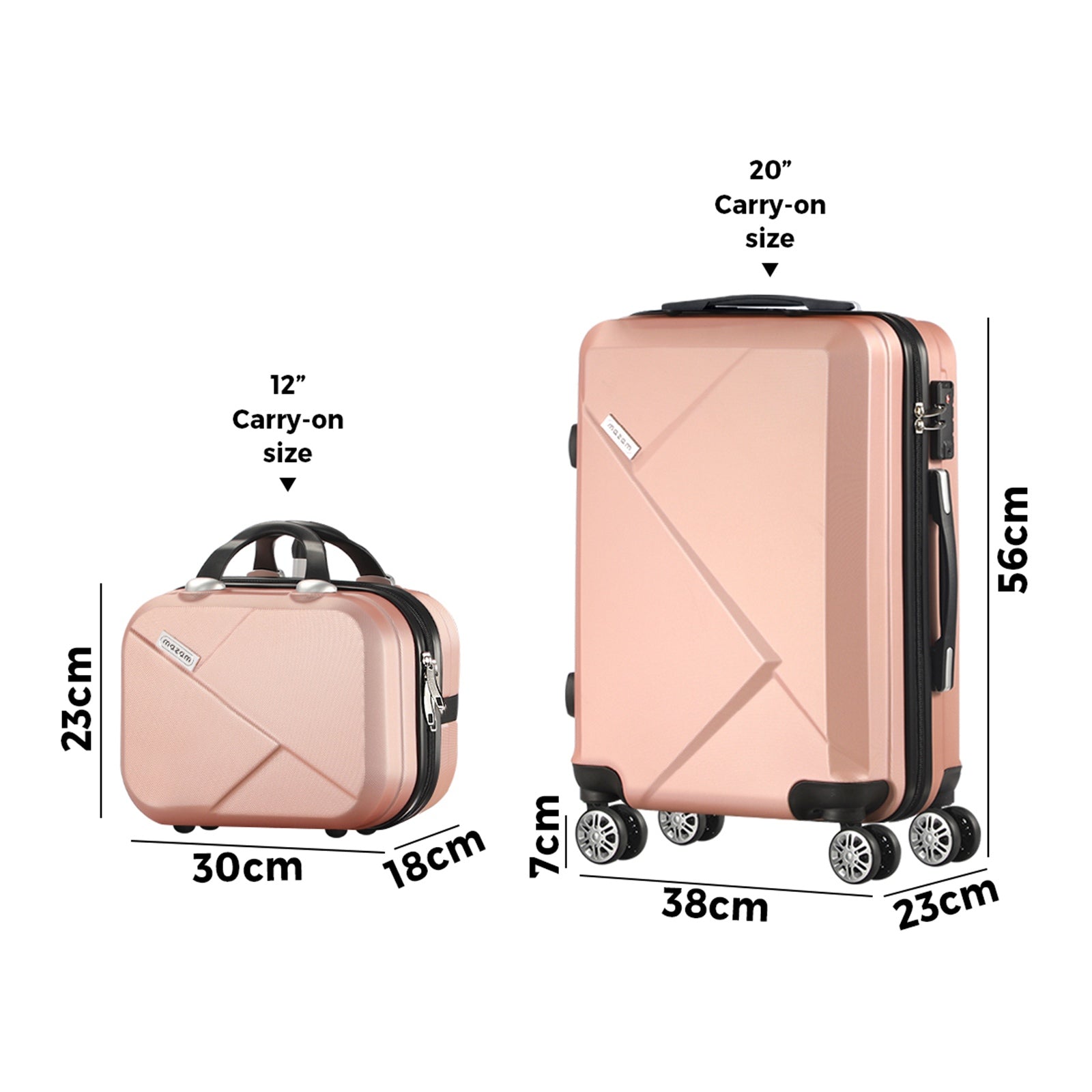 Mazam 2PCS Luggage Suitcase Trolley Set Travel TSA Lock Storage Hard Case Pink - Sunyee