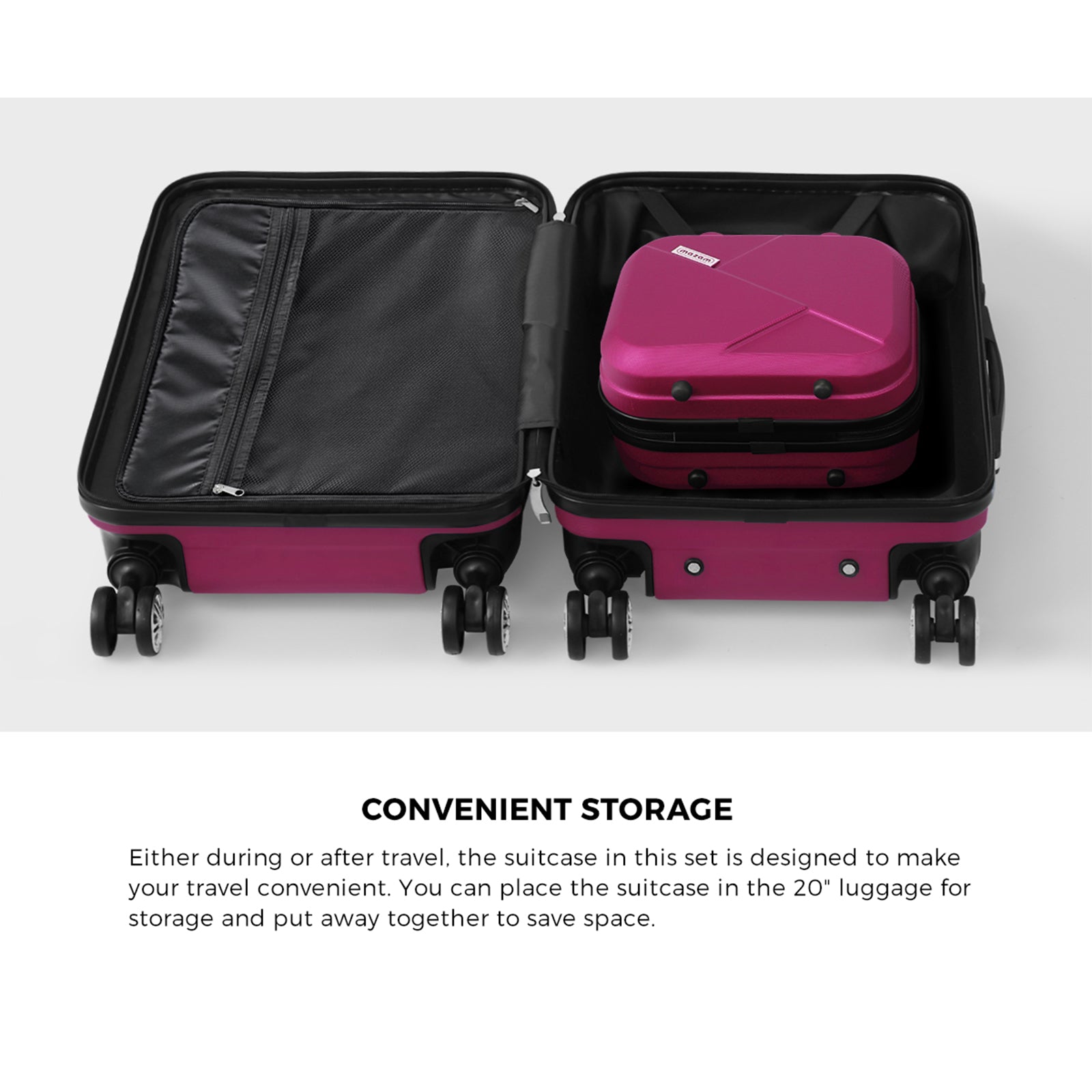 Mazam 2PCS Luggage Suitcase Trolley Set Travel TSA Lock Storage Hard Case Plum - Sunyee