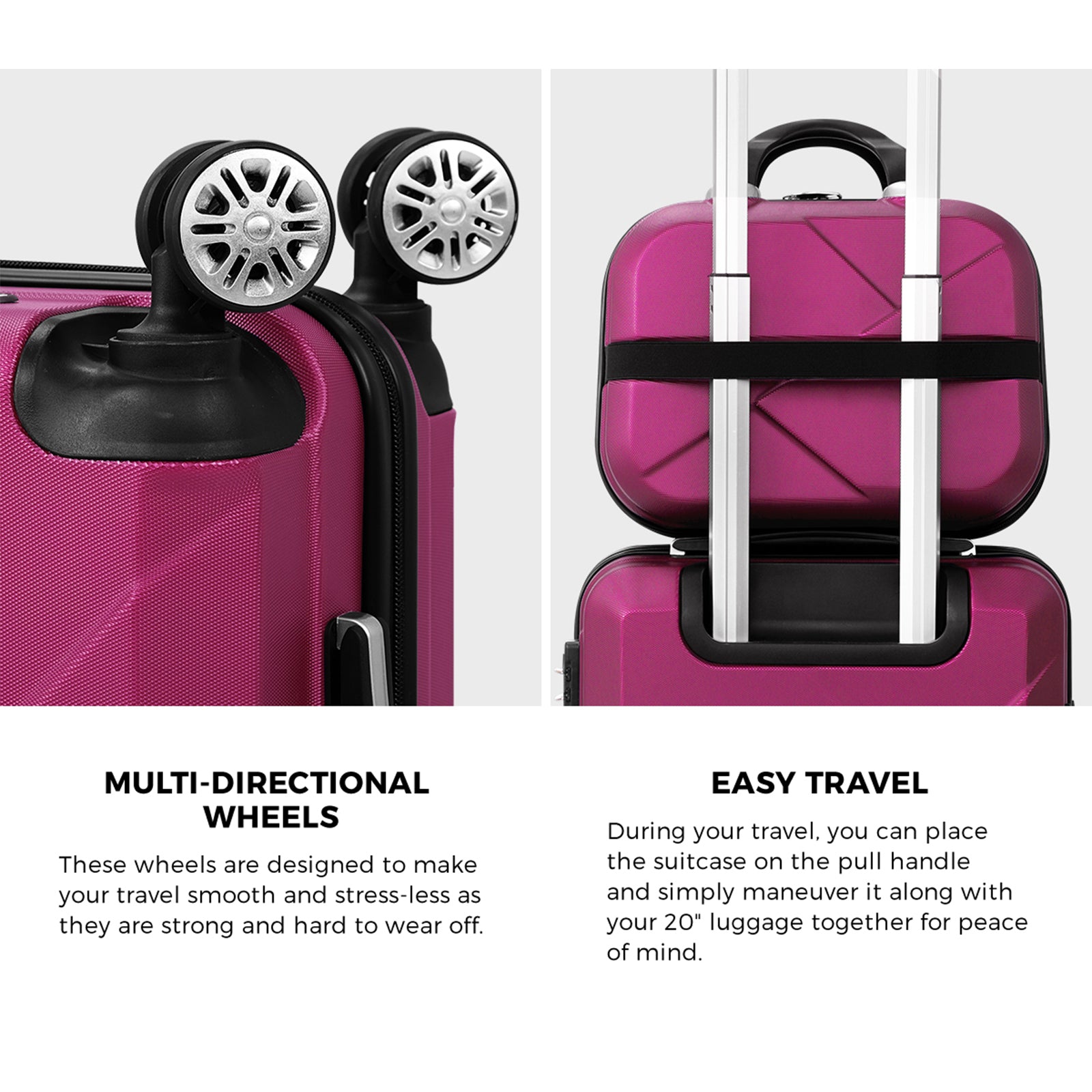 Mazam 2PCS Luggage Suitcase Trolley Set Travel TSA Lock Storage Hard Case Plum - Sunyee