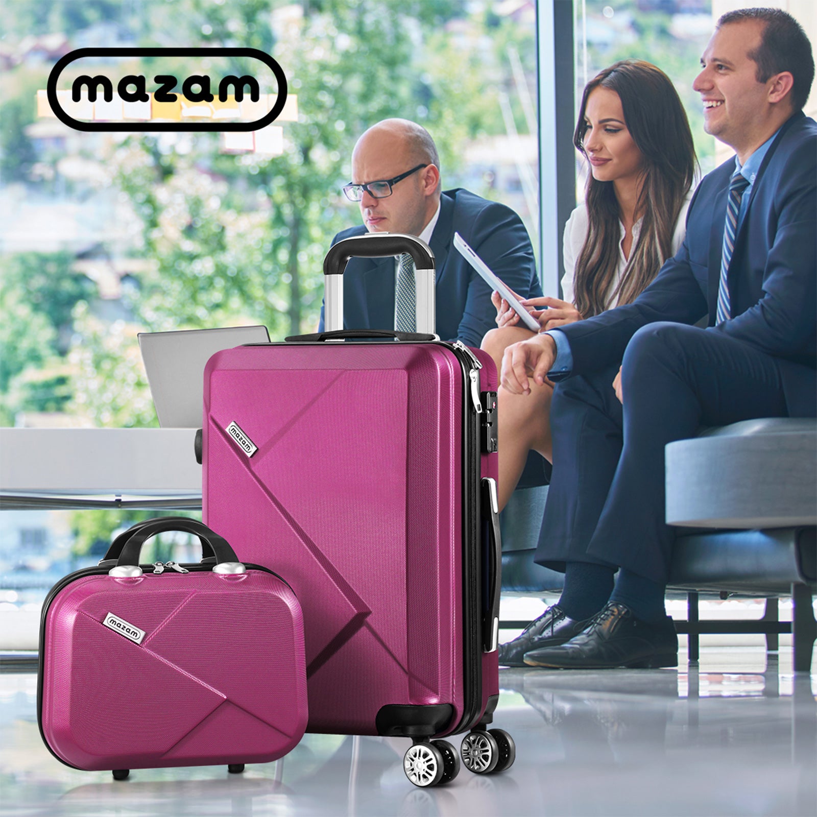 Mazam 2PCS Luggage Suitcase Trolley Set Travel TSA Lock Storage Hard Case Plum - Sunyee