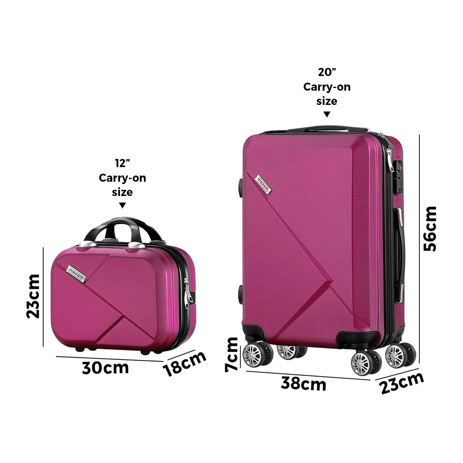 Mazam 2PCS Luggage Suitcase Trolley Set Travel TSA Lock Storage Hard Case Plum - Sunyee