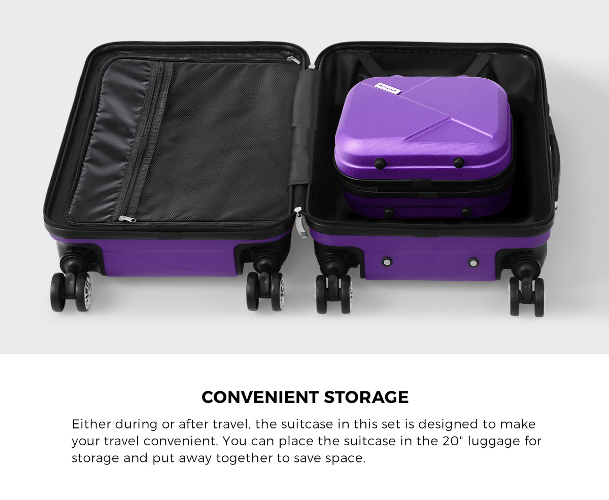 Mazam 2PCS Luggage Suitcase Trolley Set Travel TSA Lock Storage Hard Case Purple - Sunyee