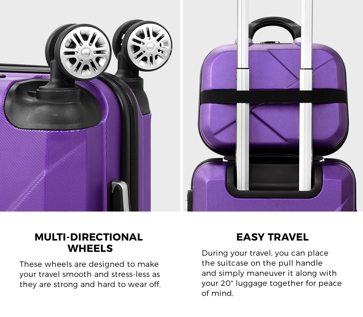 Mazam 2PCS Luggage Suitcase Trolley Set Travel TSA Lock Storage Hard Case Purple - Sunyee