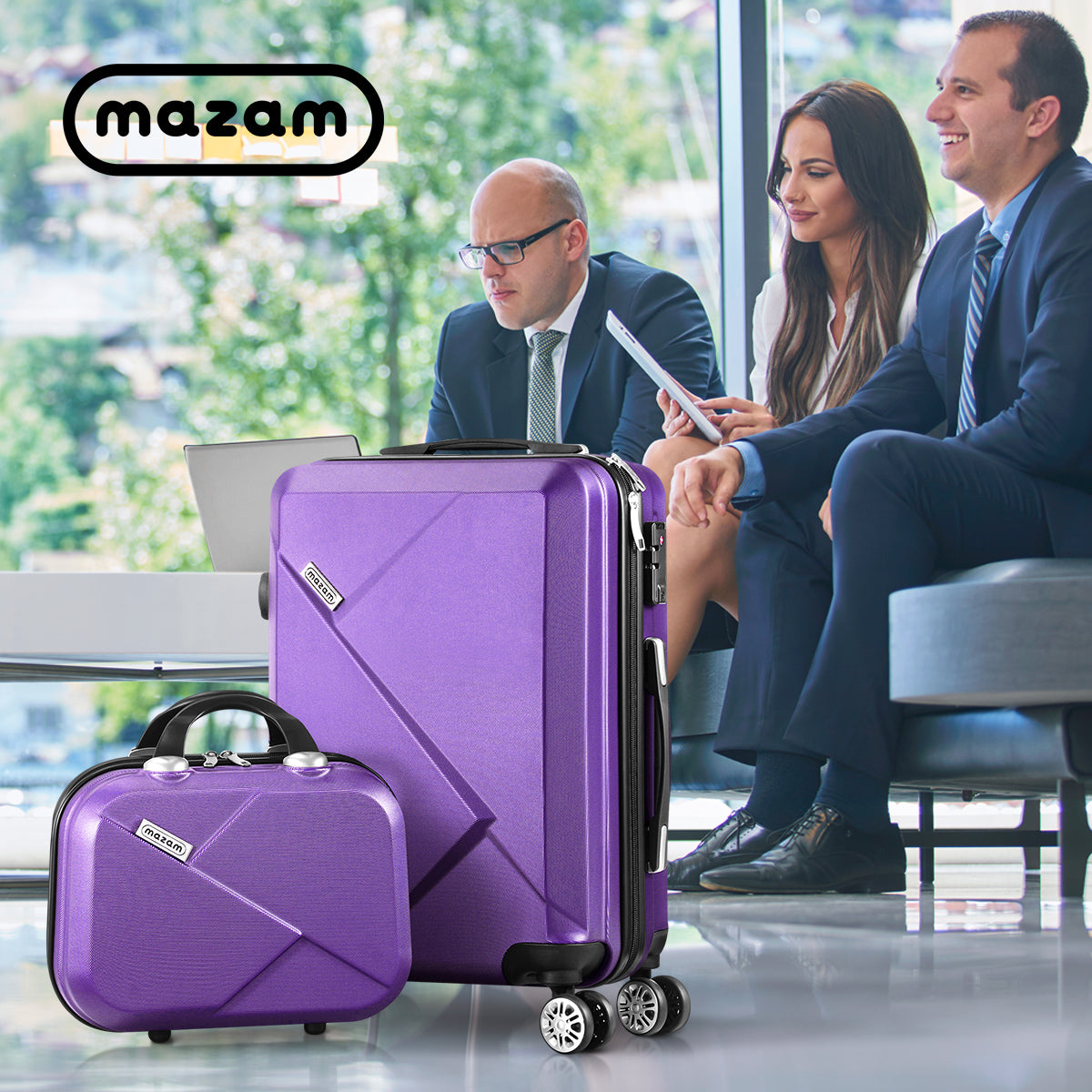 Mazam 2PCS Luggage Suitcase Trolley Set Travel TSA Lock Storage Hard Case Purple - Sunyee
