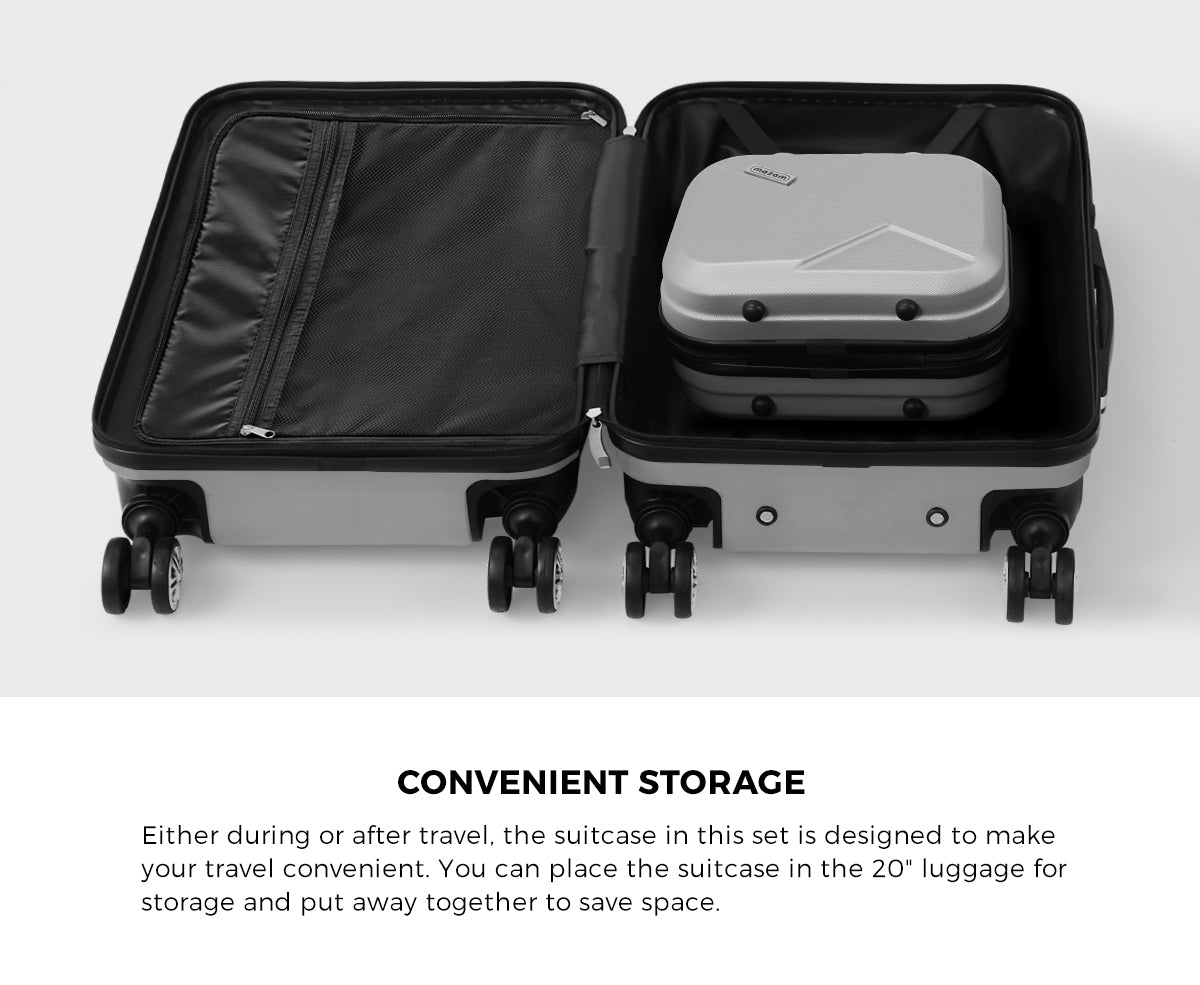 Mazam 2PCS Luggage Suitcase Trolley Set Travel TSA Lock Storage Hard Case Silver - Sunyee