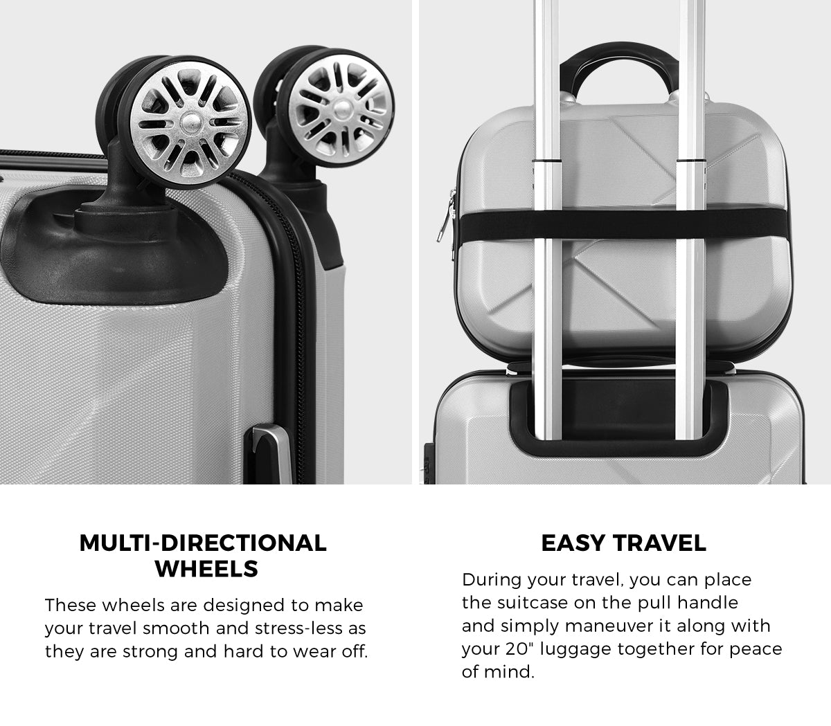 Mazam 2PCS Luggage Suitcase Trolley Set Travel TSA Lock Storage Hard Case Silver - Sunyee