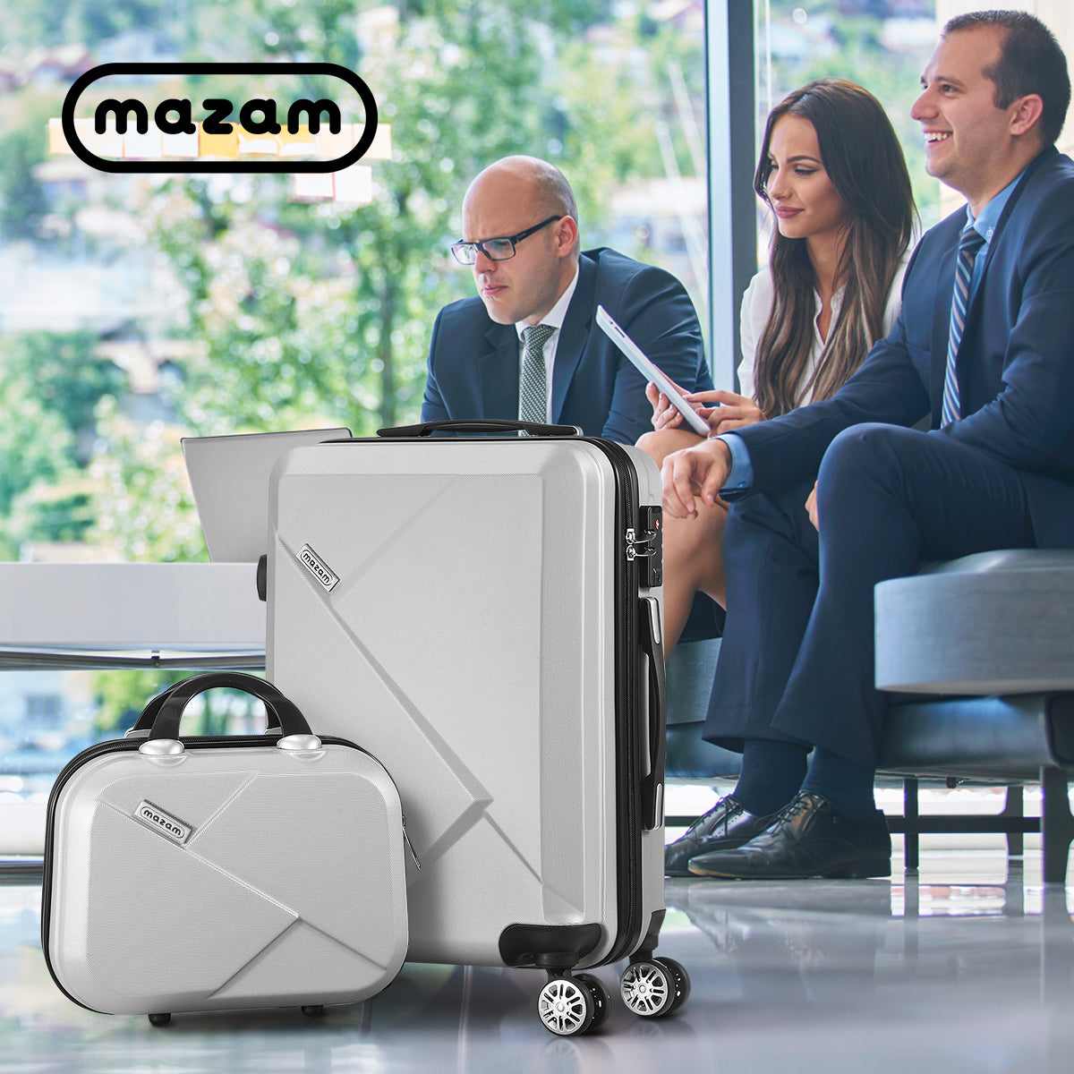 Mazam 2PCS Luggage Suitcase Trolley Set Travel TSA Lock Storage Hard Case Silver - Sunyee