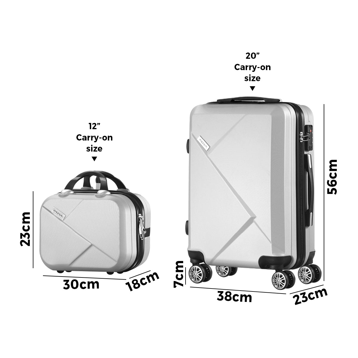 Mazam 2PCS Luggage Suitcase Trolley Set Travel TSA Lock Storage Hard Case Silver - Sunyee