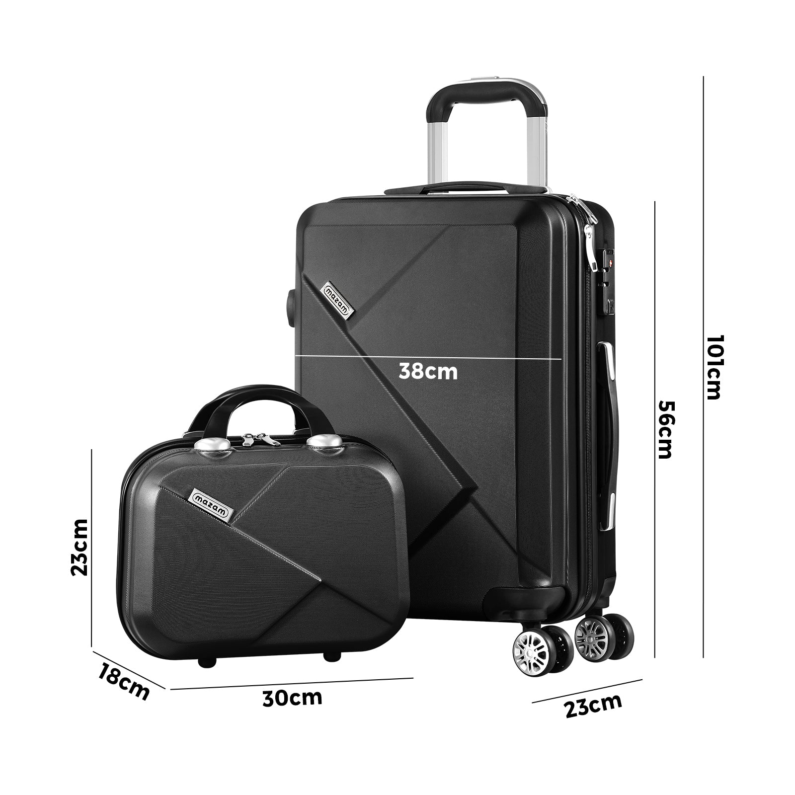 Mazam 2PCS 20+12" Luggage Suitcase Trolley Set Travel TSA Lock Storage Hard Case - Sunyee