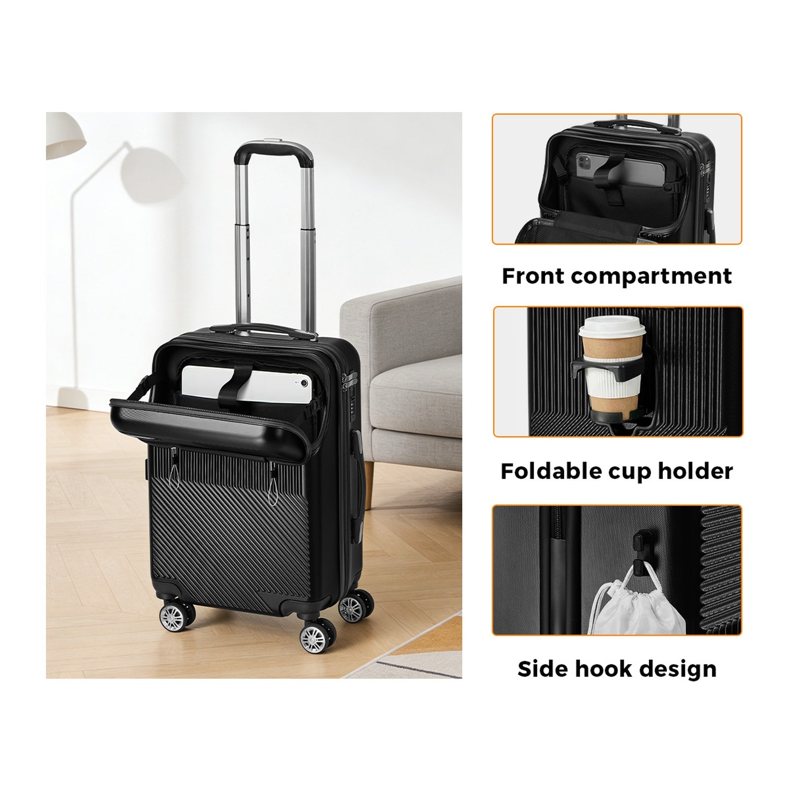 Mazam 2PCS Luggage Suitcase Trolley Set Travel TSA Lock Carry On Hard Case Black - Sunyee