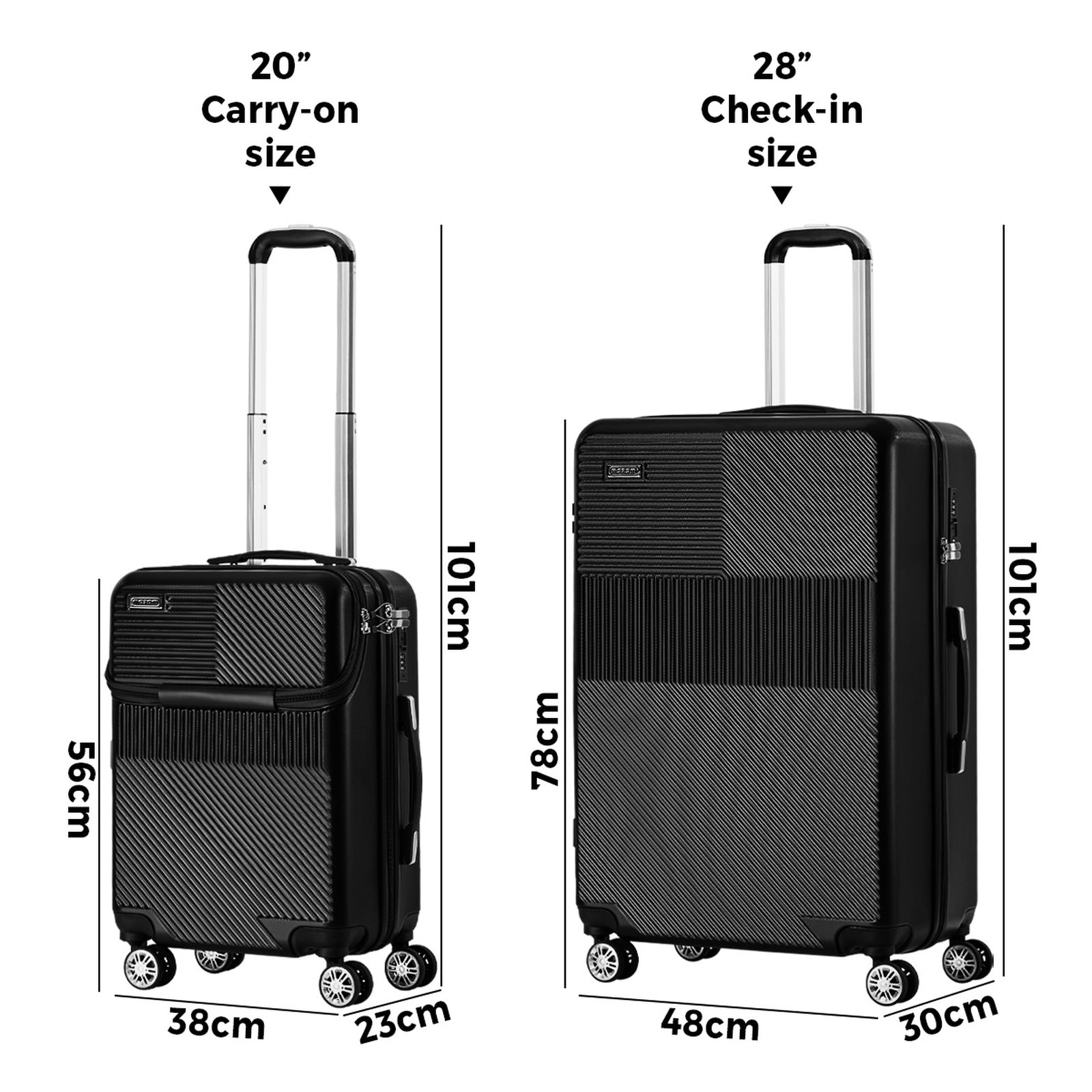 Mazam 2PCS Luggage Suitcase Trolley Set Travel TSA Lock Carry On Hard Case Black - Sunyee