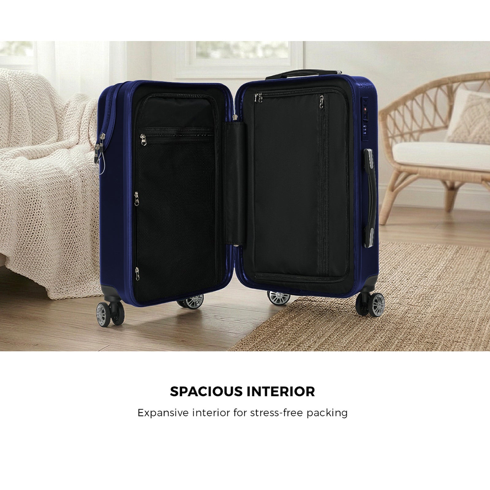 Mazam 2PCS Luggage Suitcase Trolley Set Travel TSA Lock Carry On Hard Case Navy - Sunyee