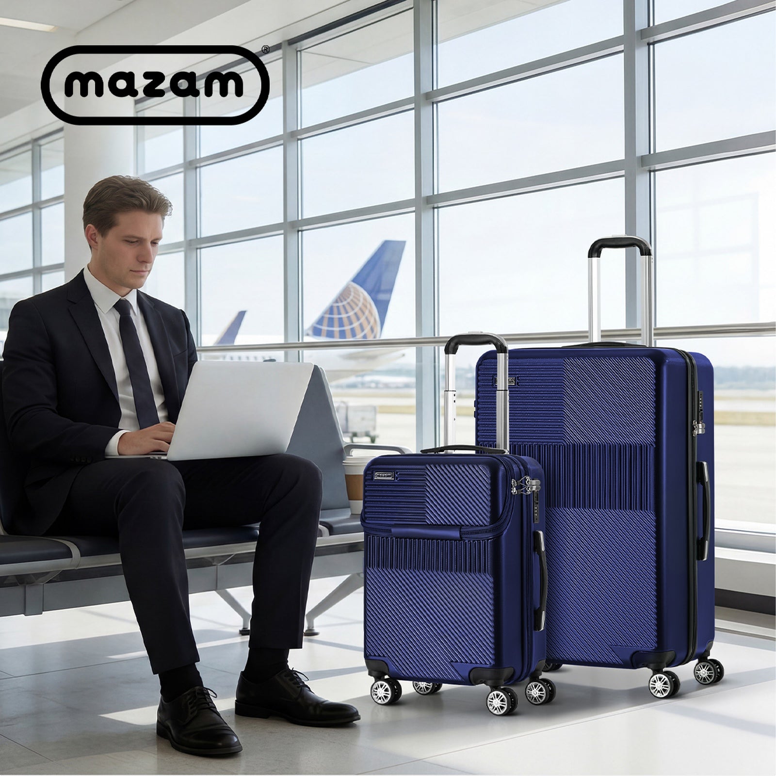 Mazam 2PCS Luggage Suitcase Trolley Set Travel TSA Lock Carry On Hard Case Navy - Sunyee
