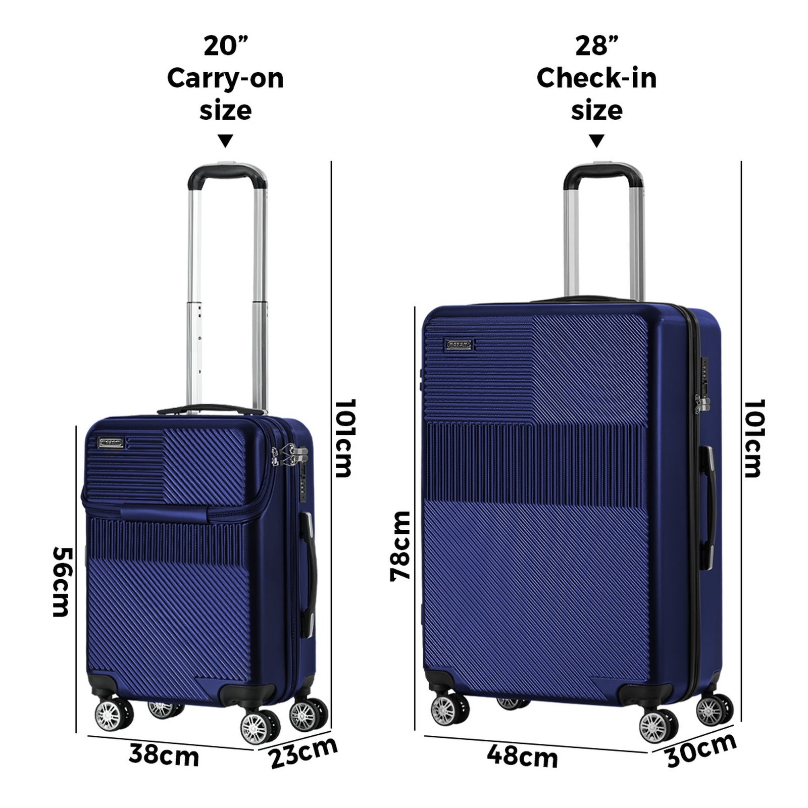 Mazam 2PCS Luggage Suitcase Trolley Set Travel TSA Lock Carry On Hard Case Navy - Sunyee