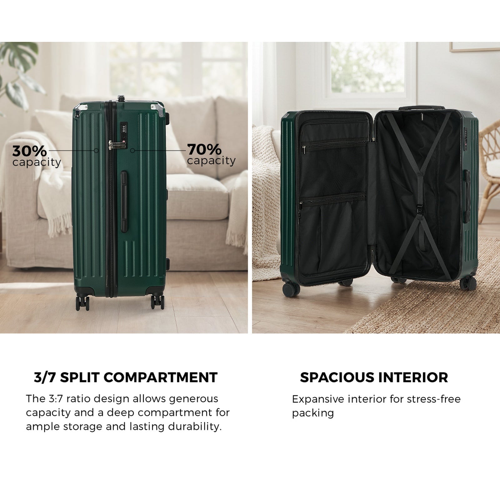 Mazam 32" Luggage Suitcase Travel TSA Lock Hard Shell Case with Cup Holder Green - Sunyee