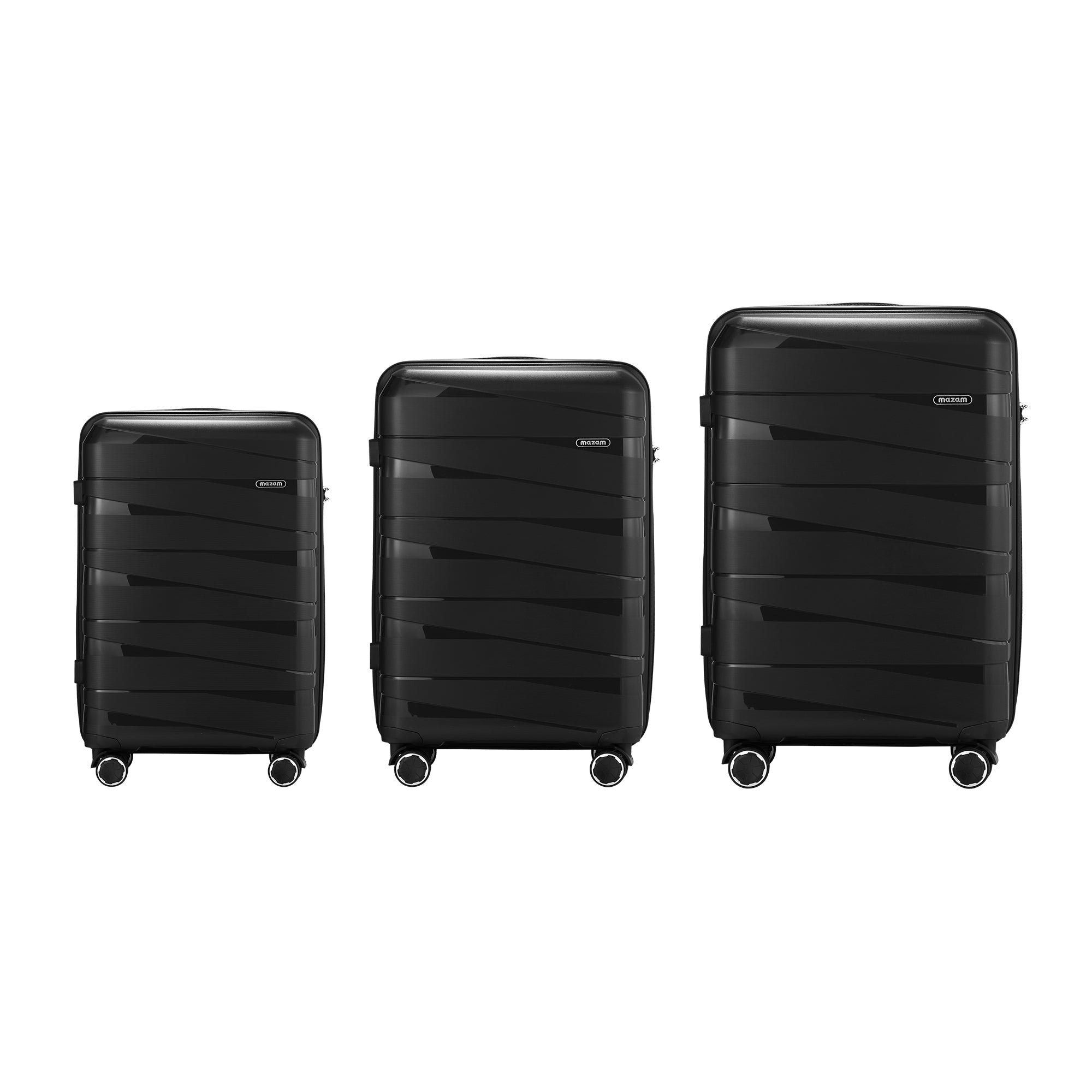 Mazam 3PCS Luggage Suitcase Trolley Set Travel TSA Lock Storage PP Case Black - Sunyee