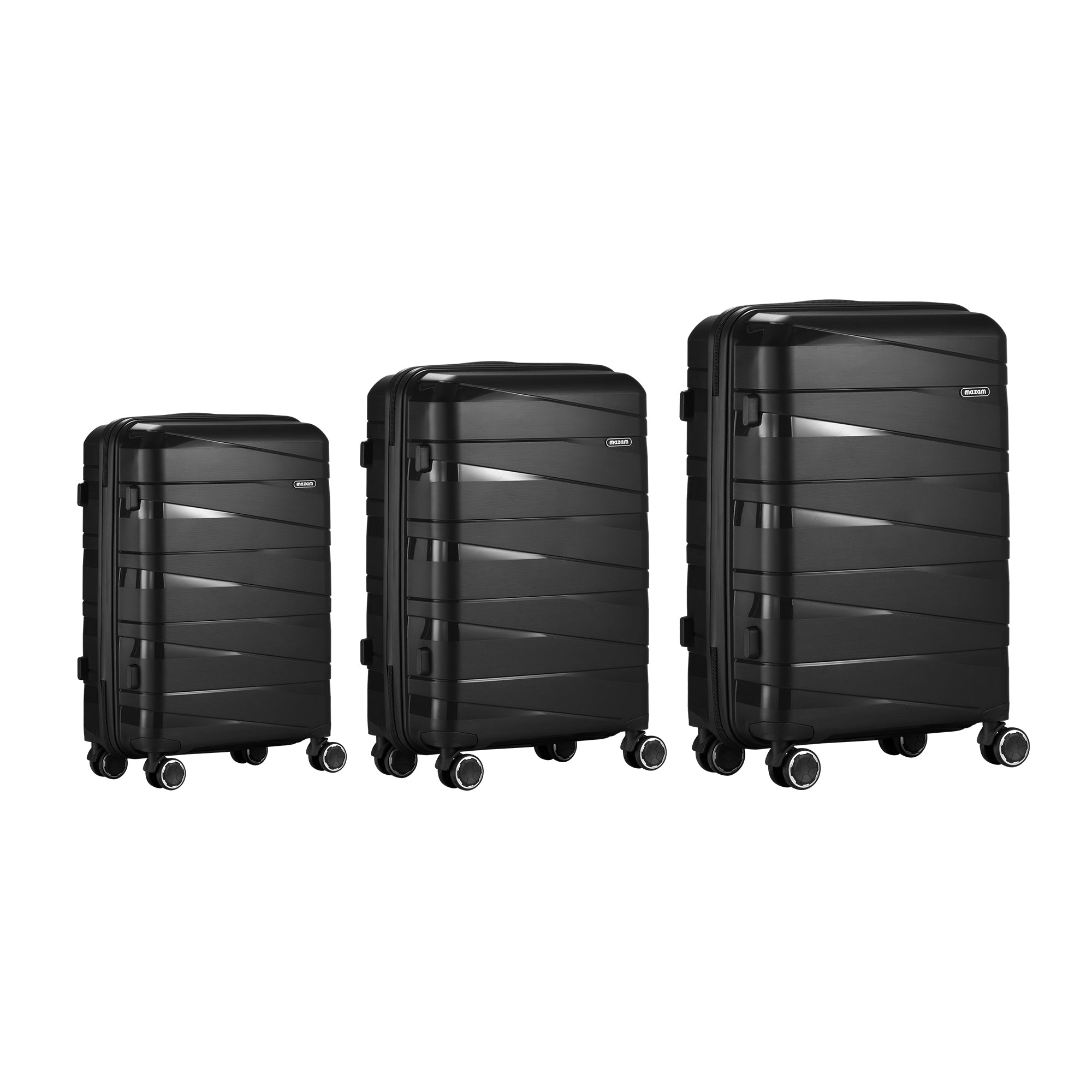 Mazam 3PCS Luggage Suitcase Trolley Set Travel TSA Lock Storage PP Case Black - Sunyee