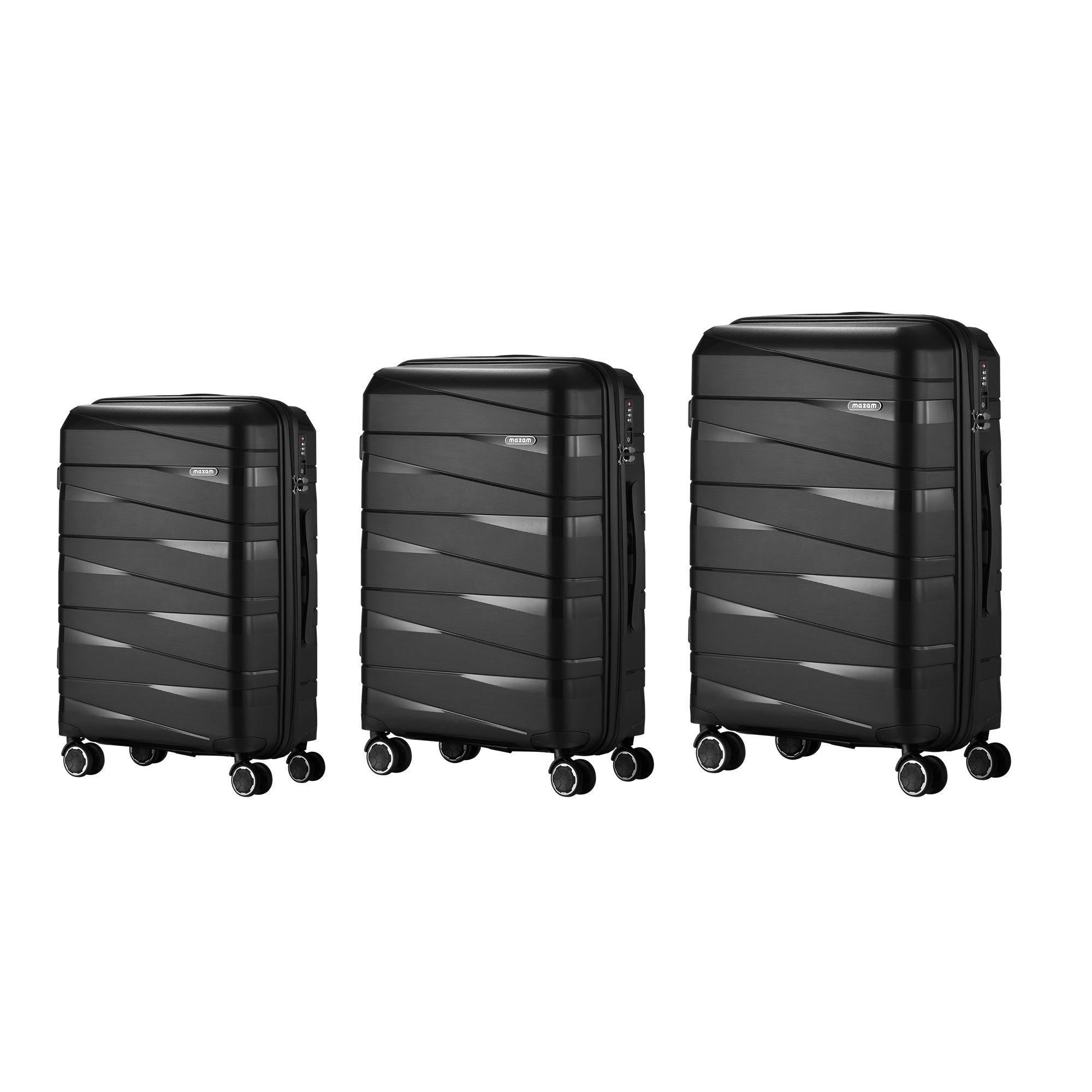 Mazam 3PCS Luggage Suitcase Trolley Set Travel TSA Lock Storage PP Case Black - Sunyee