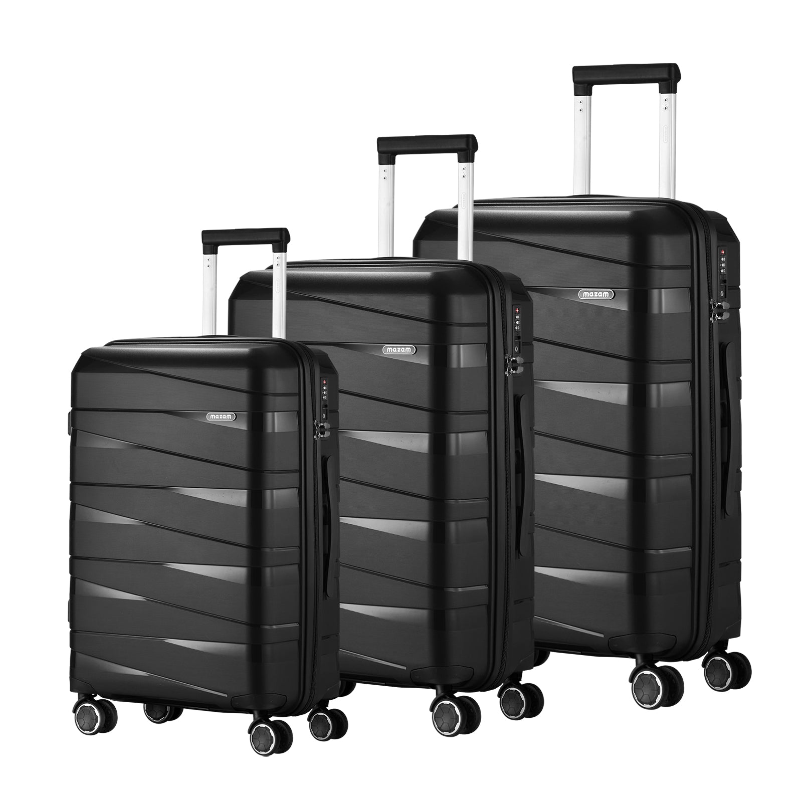 Mazam 3PCS Luggage Suitcase Trolley Set Travel TSA Lock Storage PP Case Black - Sunyee
