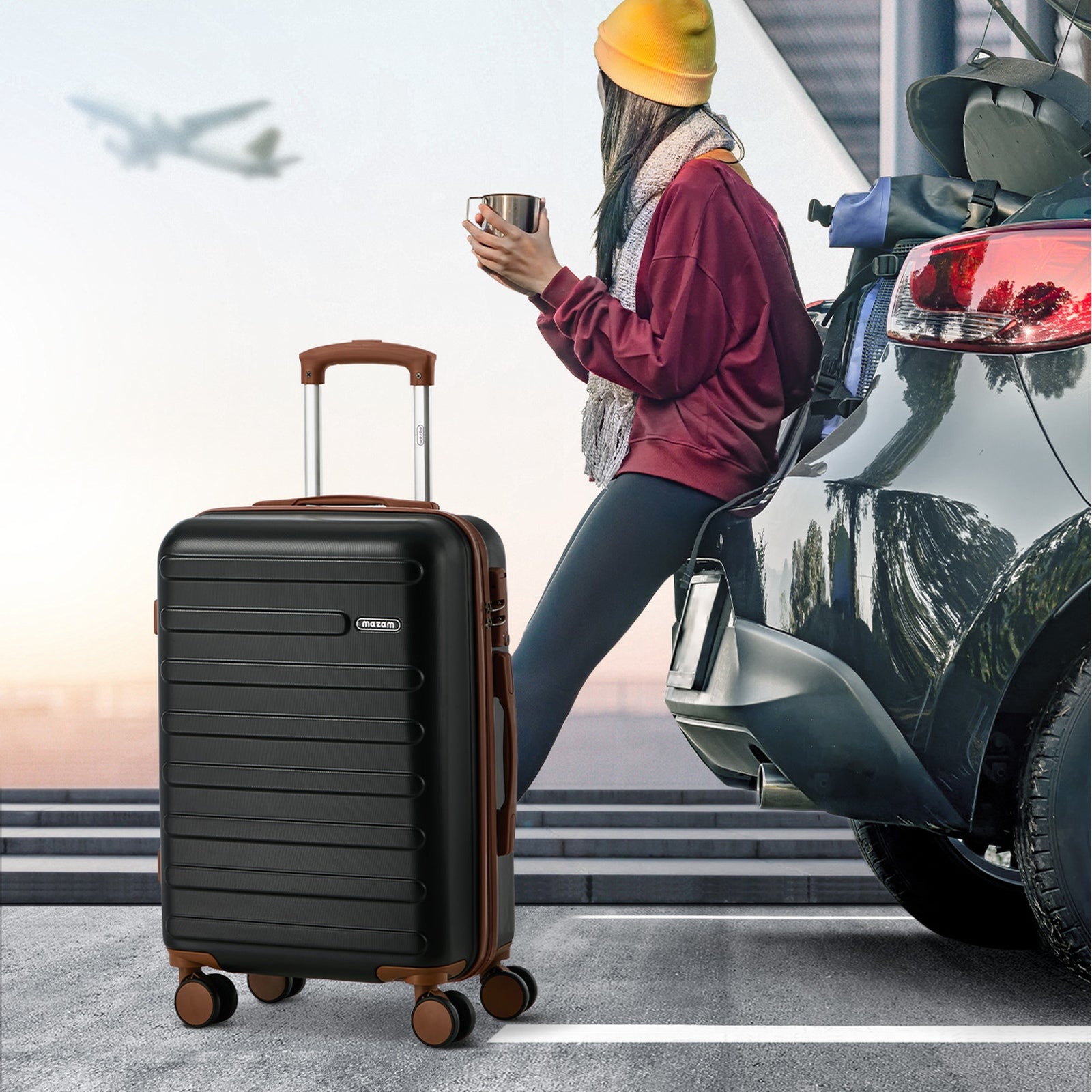 Mazam 3PCS Luggage Suitcase Trolley Set Travel TSA Lock Hard Shell Case Black - Sunyee