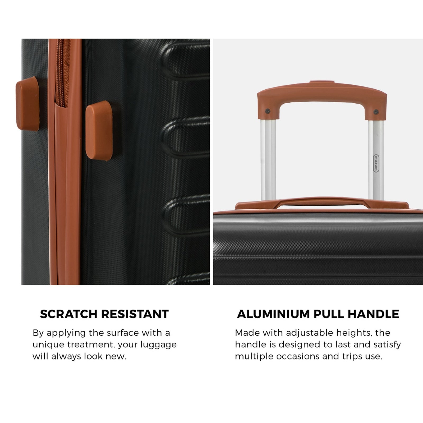 Mazam 3PCS Luggage Suitcase Trolley Set Travel TSA Lock Hard Shell Case Black - Sunyee