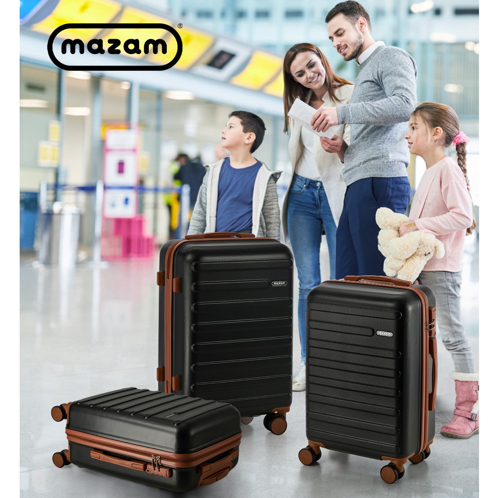 Mazam 3PCS Luggage Suitcase Trolley Set Travel TSA Lock Hard Shell Case Black - Sunyee