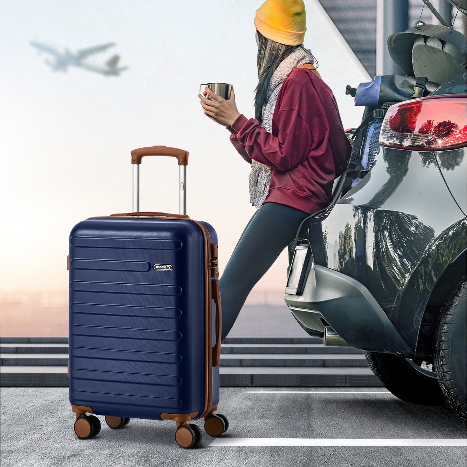 Mazam 3PCS Luggage Suitcase Trolley Set Travel TSA Lock Hard Shell Case Navy - Sunyee