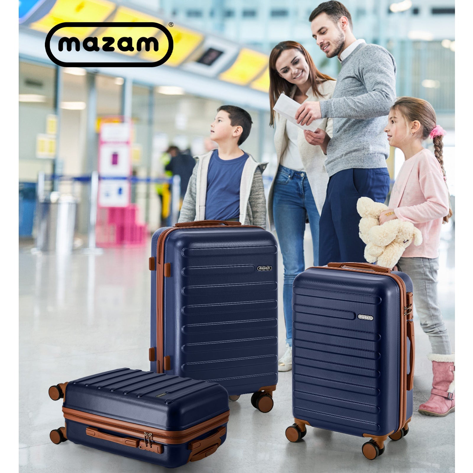 Mazam 3PCS Luggage Suitcase Trolley Set Travel TSA Lock Hard Shell Case Navy - Sunyee
