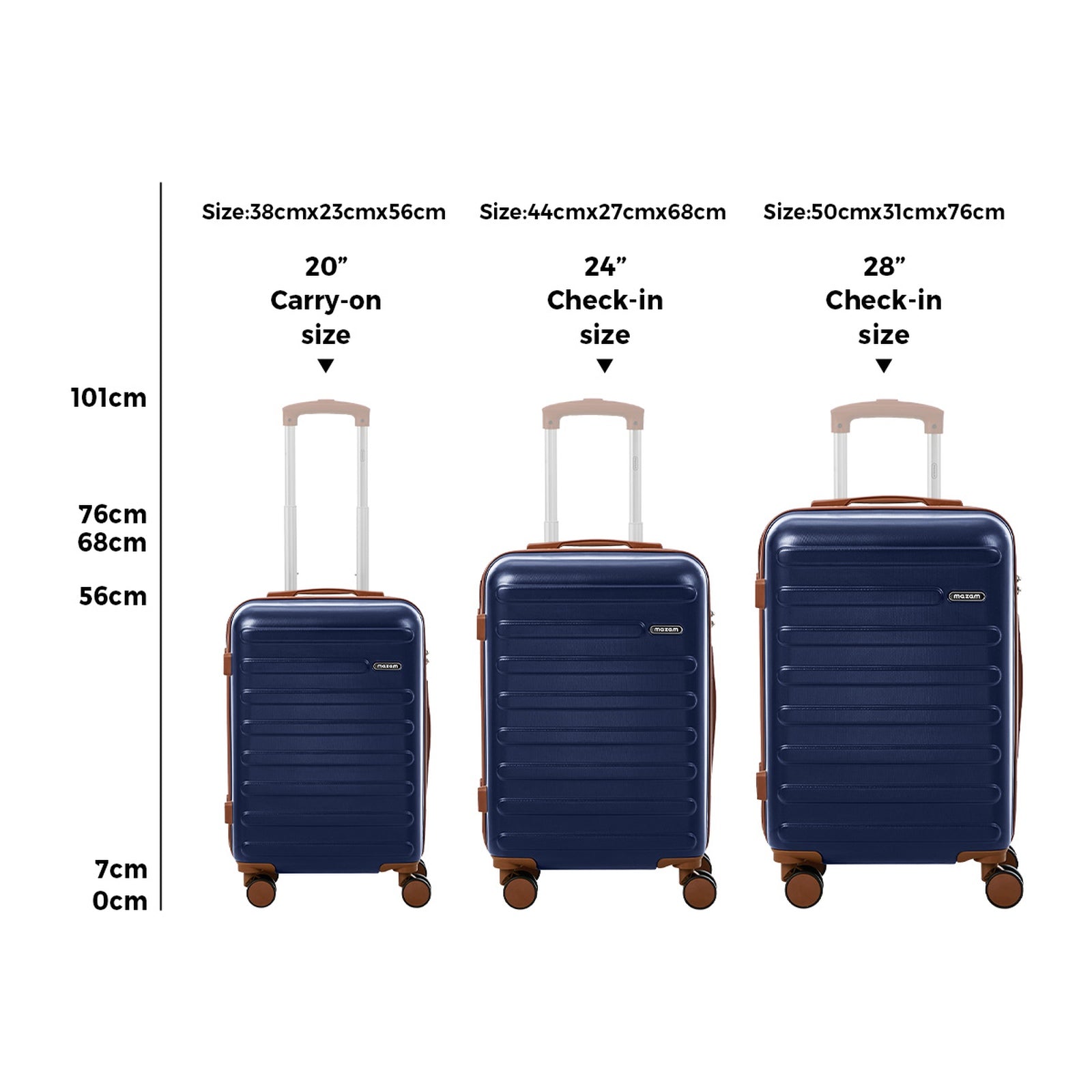 Mazam 3PCS Luggage Suitcase Trolley Set Travel TSA Lock Hard Shell Case Navy - Sunyee