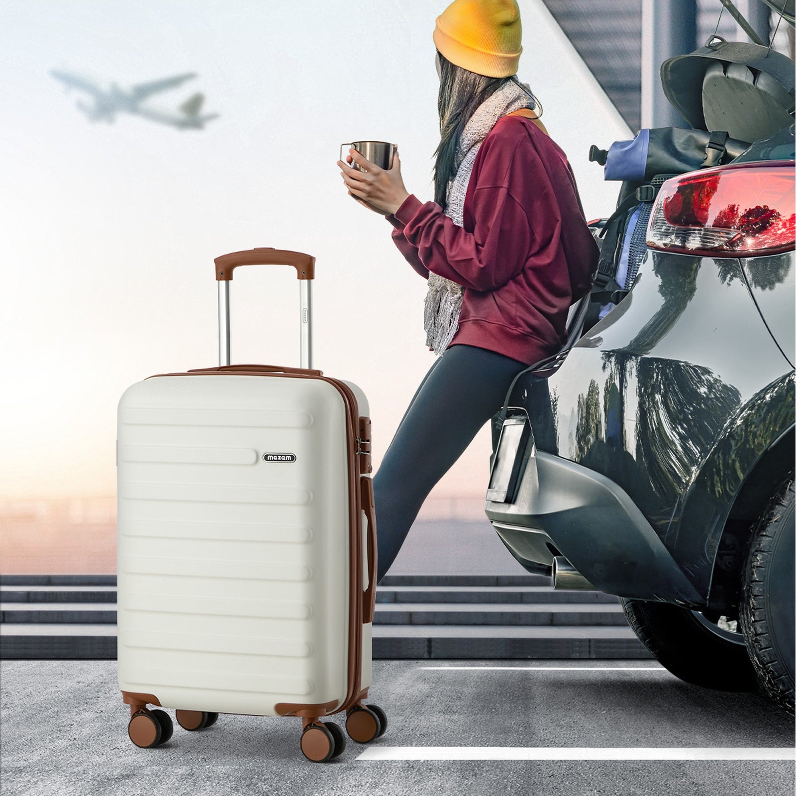 Mazam 3PCS Luggage Suitcase Trolley Set Travel TSA Lock Hard Shell Case White - Sunyee