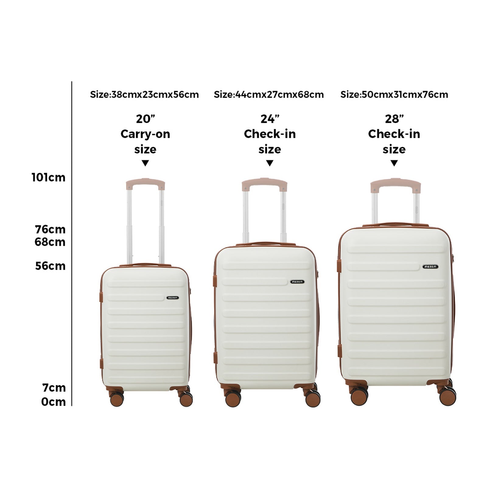 Mazam 3PCS Luggage Suitcase Trolley Set Travel TSA Lock Hard Shell Case White - Sunyee