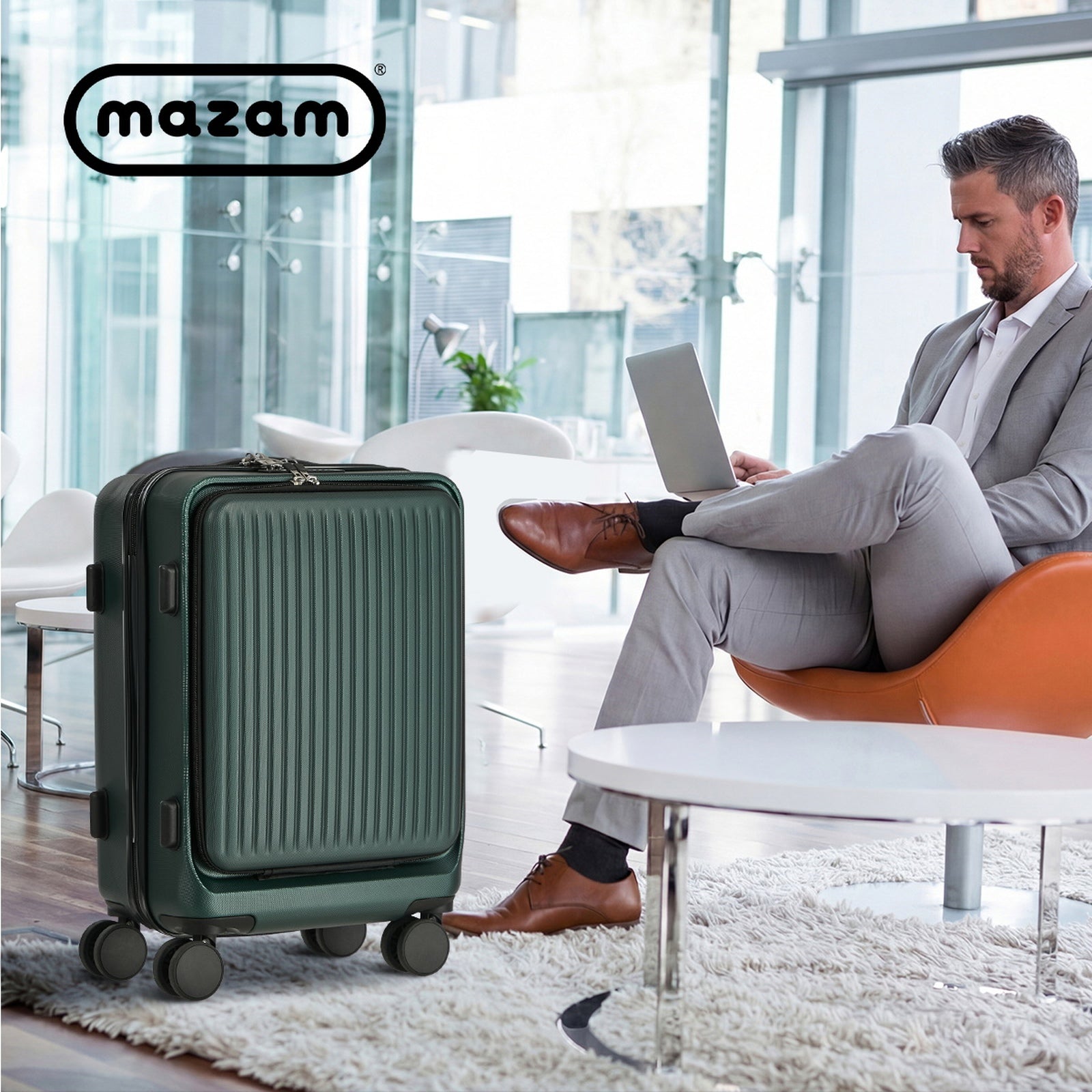 Mazam 20" Luggage Suitcase Front Opening Travel Carry On TSA Hard Case Green - Sunyee