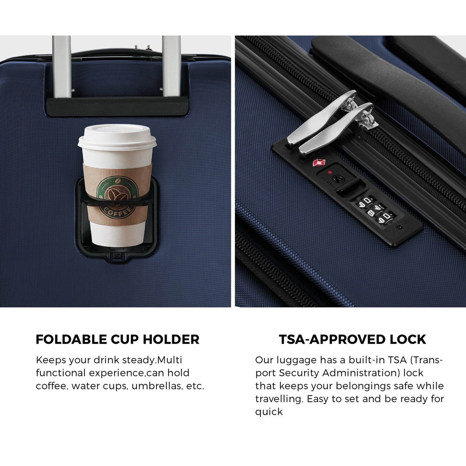 Mazam 20" Luggage Suitcase Front Opening Travel Carry On TSA Lock Hard Case Navy - Sunyee