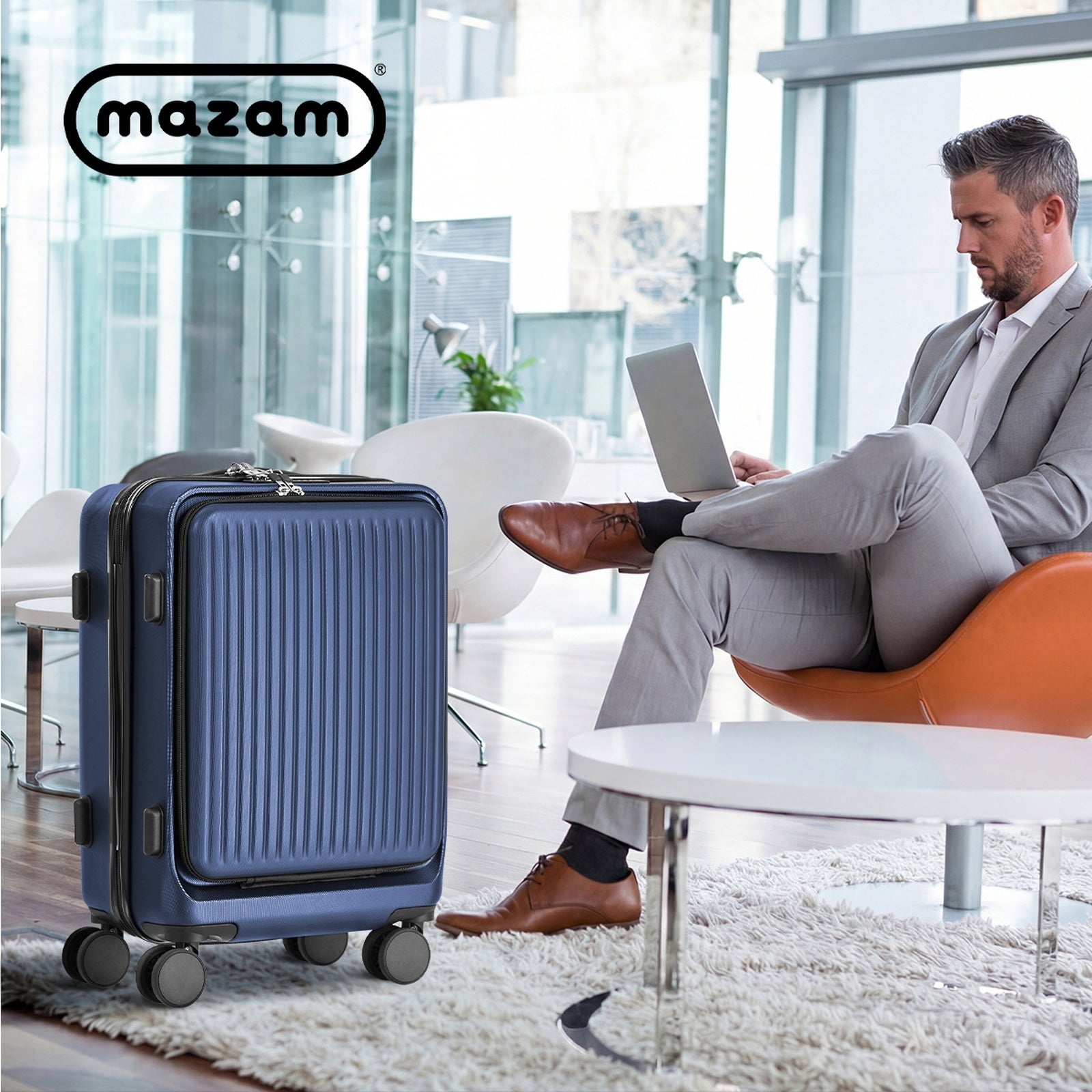 Mazam 20" Luggage Suitcase Front Opening Travel Carry On TSA Lock Hard Case Navy - Sunyee