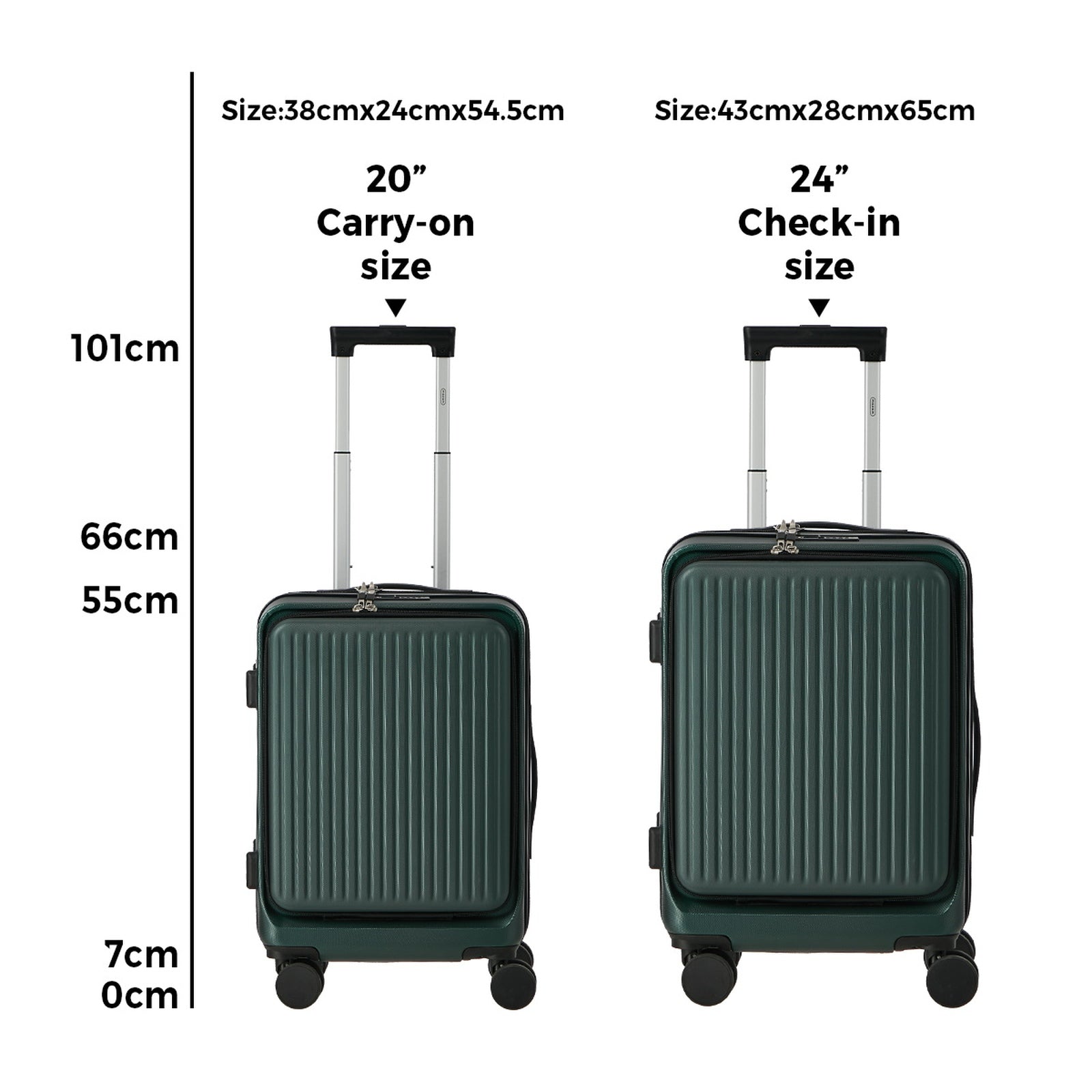 Mazam 2PCS Luggage Suitcase Trolley Set Front Opening TSA Lock Hard Case Green - Sunyee