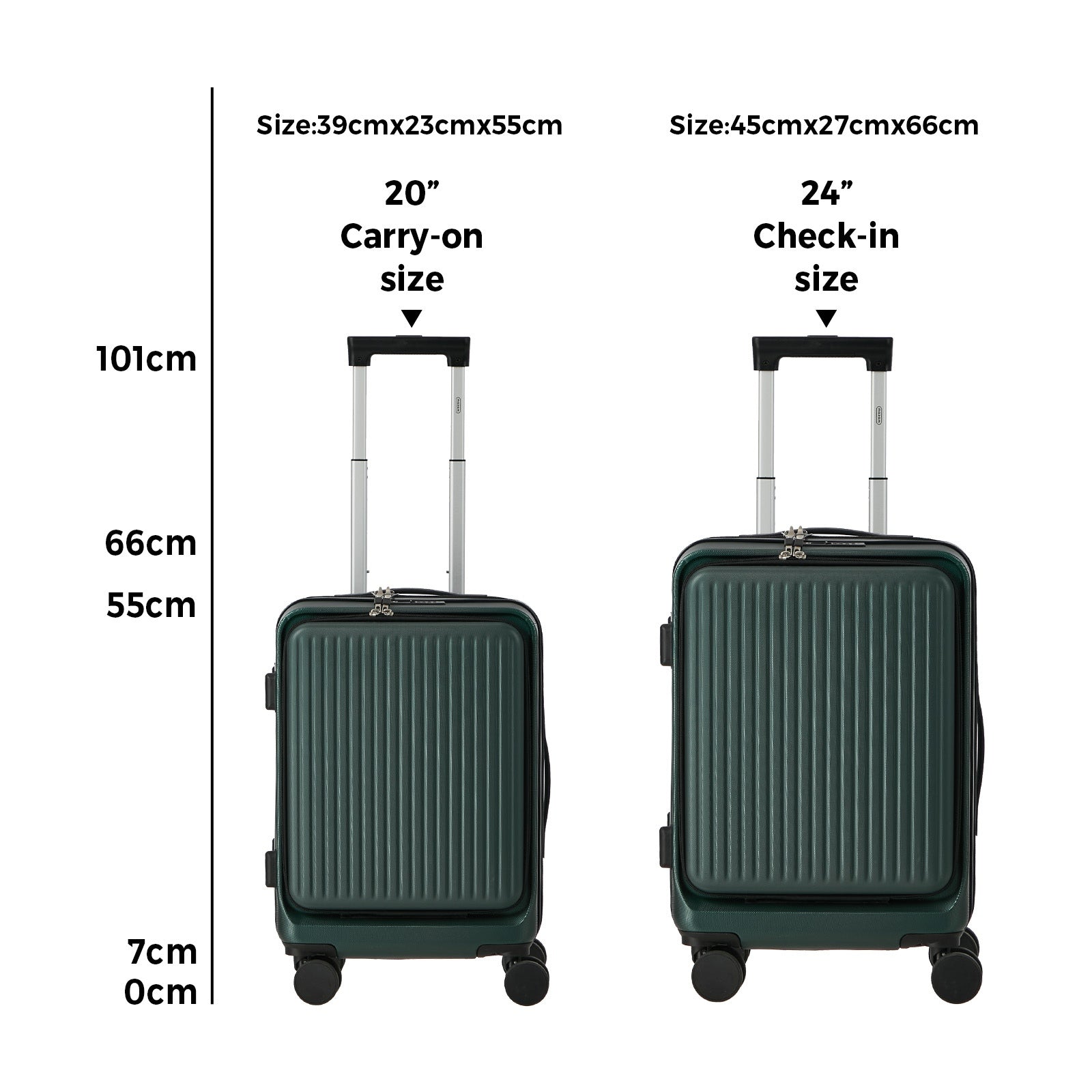 Mazam 2PCS Luggage Suitcase Trolley Set Front Opening TSA Lock Hard Case Green - Sunyee