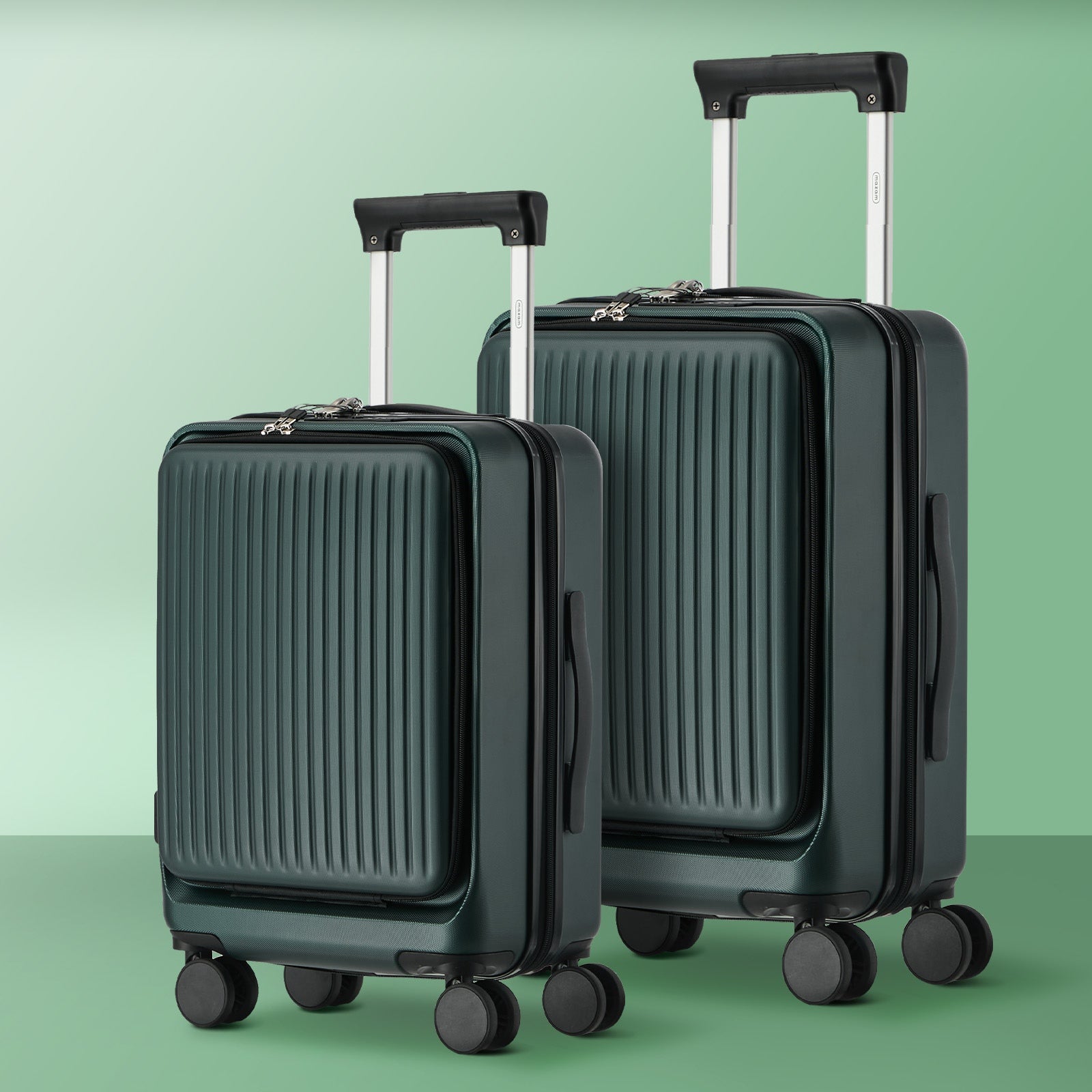 Mazam 2PCS Luggage Suitcase Trolley Set Front Opening TSA Lock Hard Case Green - Sunyee